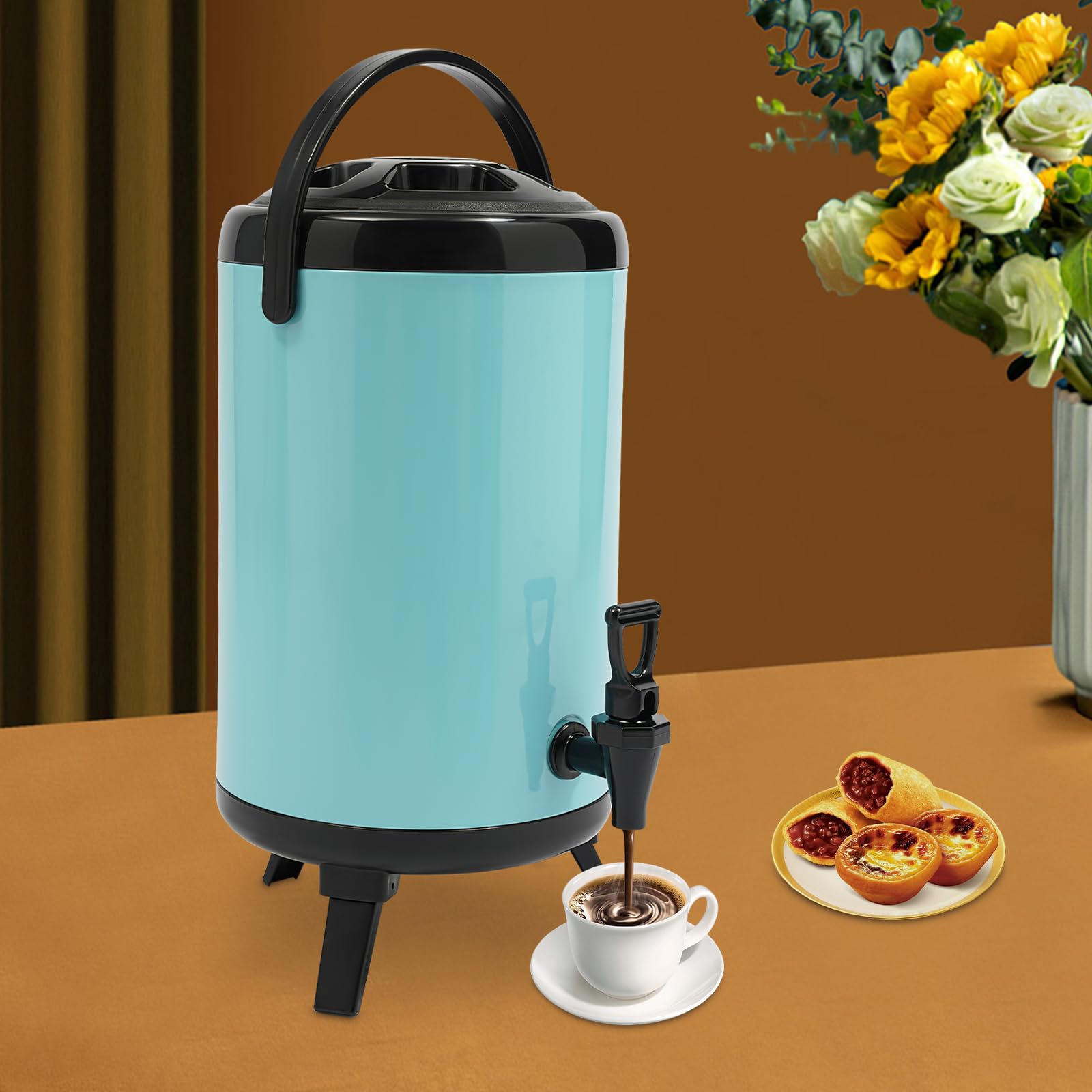 Dispensador aislado de bebidas de acero inoxidable, 10 L, para bebidas calientes y frías, doble pared con grifo, dispensador de bebidas calientes, para café, zumo, leche, fiesta, café