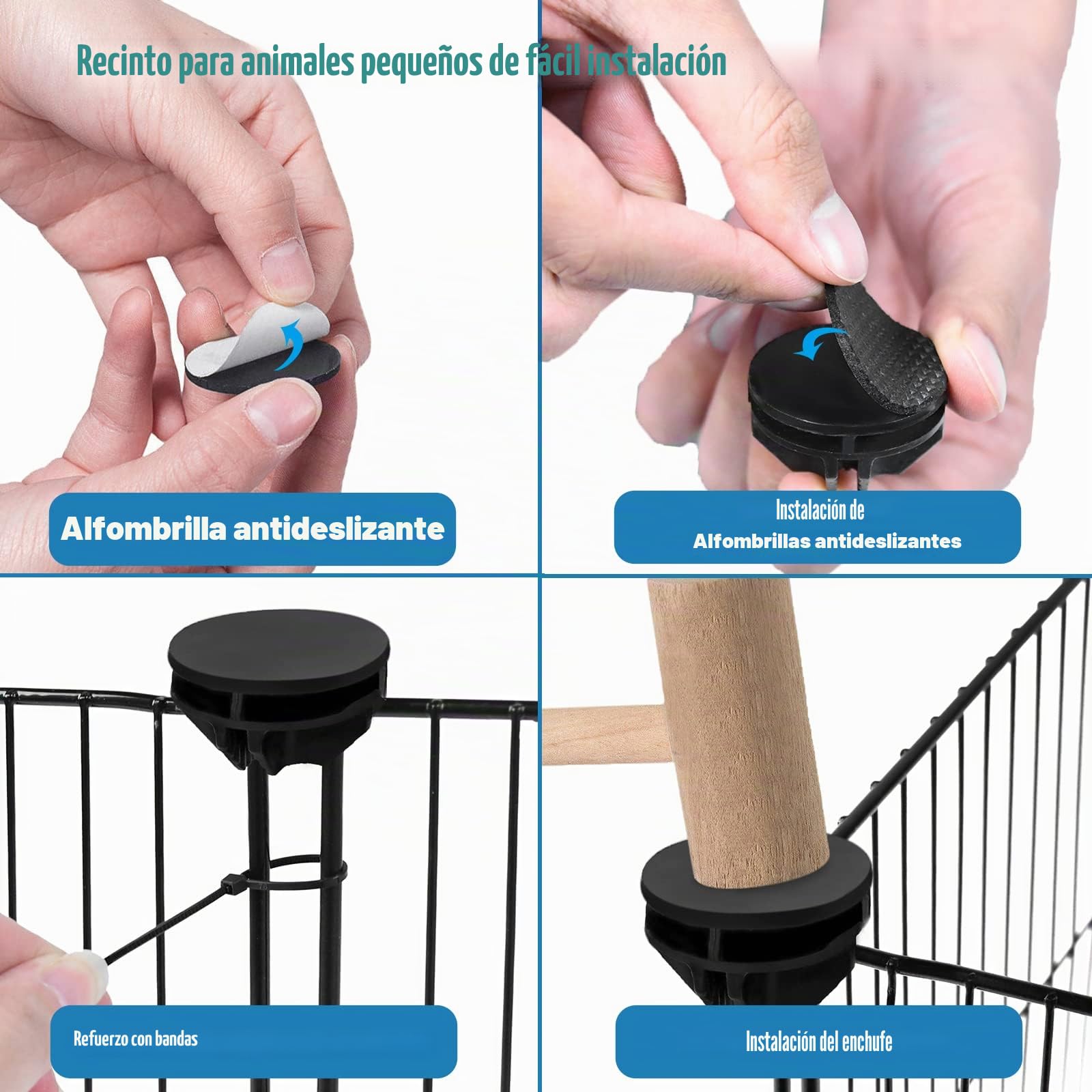 FIVMEN Parque para Animales Pequeños 142 x 72 x 72 cm Valla para Mascotas 24 Paneles Recinto Exterior de Metálica con Puertas Recinto de Carrera Libre para Conejos Hámsters (Negro)