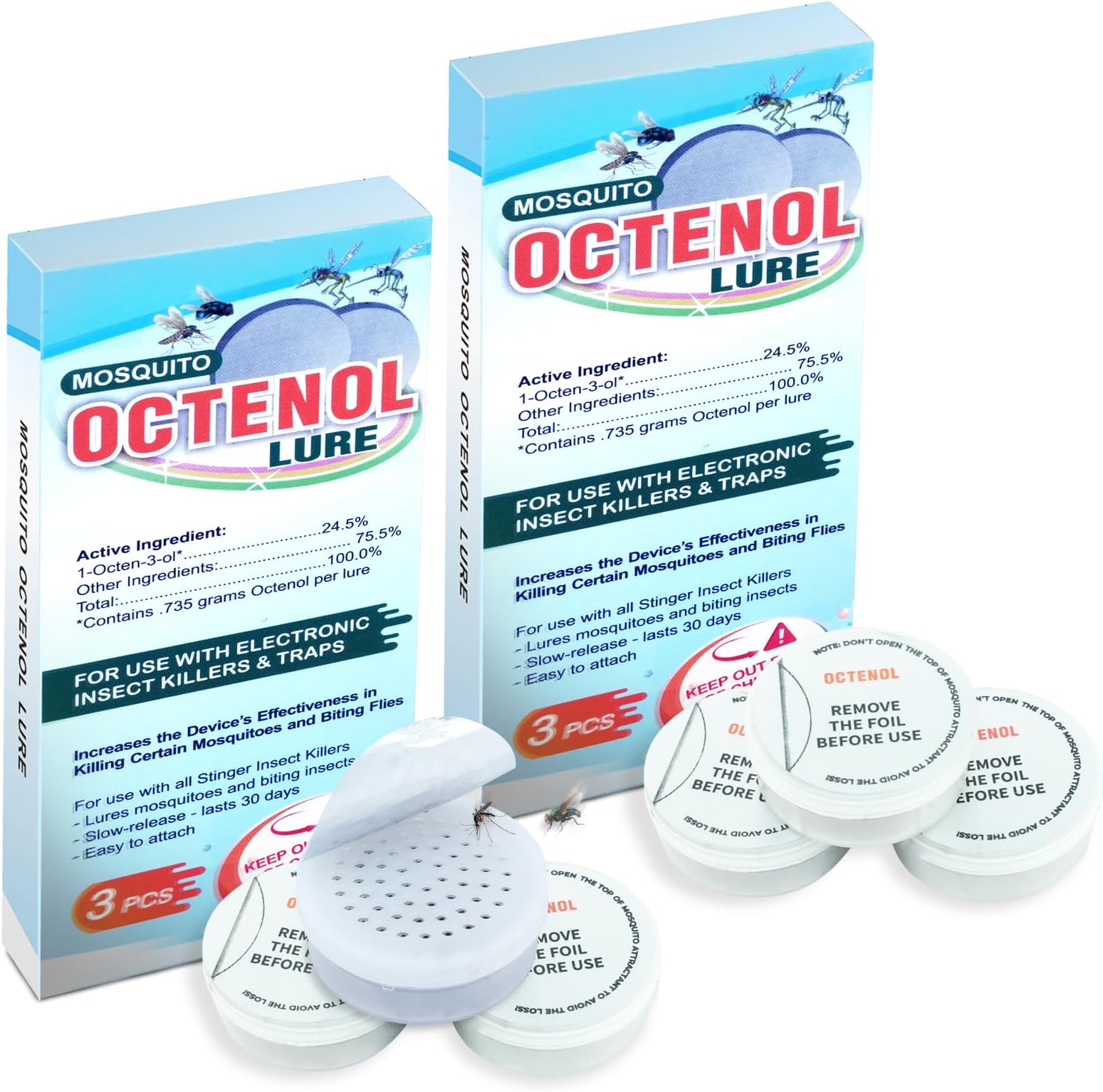 Octenol Pest Bait for 180 Days Care 2025 Updated 3 Replacement Cartridges for Insect Lure for Fly Traps, Insect Barn, Lure