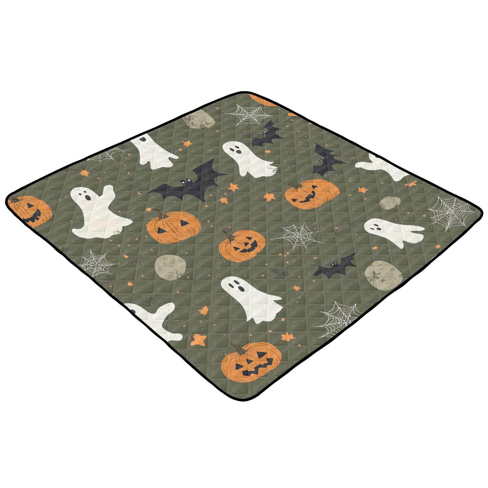 BOESI Ghost and Halloween Pumpkin Baby Play Mat, 50“ X 50” Washable Folding Crawling Mat, Baby Floor Mat, Soft, Non-Slip