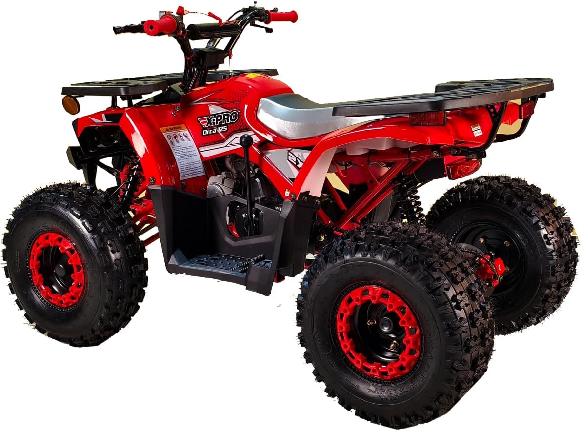X-PRO Orca 125cc ATV with Automatic Transmission w/Reverse, LED Headlights, Electric Start, Big 19"/18" Tires! (Red/Red)