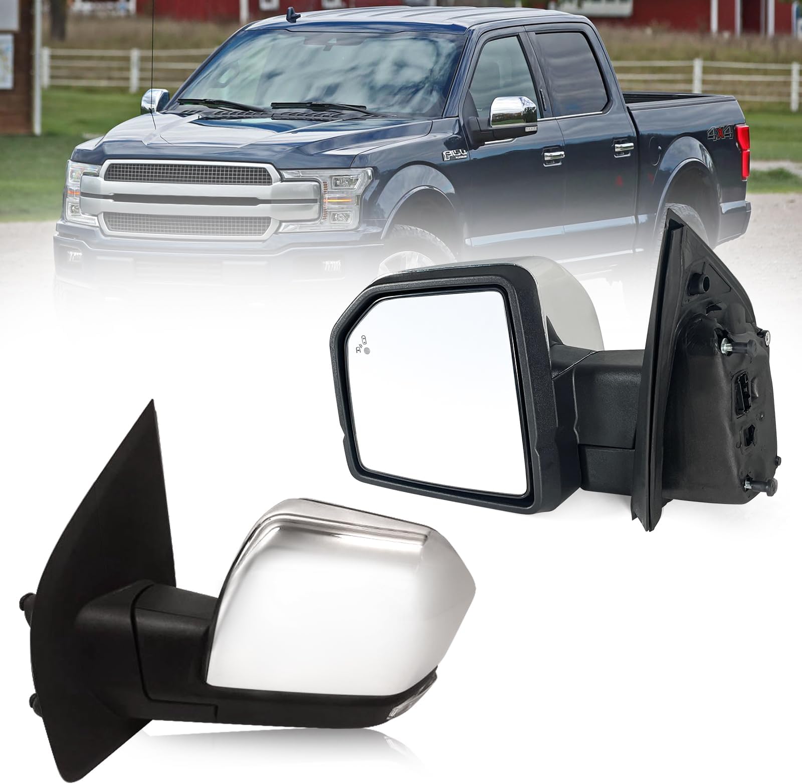 Left Driver side Mirror with Power Glass,Heated, Puddle Lights, Blind Spot Detection, Turn Signal,Mirror Memory and Power Folding Fits 2015-2018 Ford F150（15 Pins) Replace FO1320528