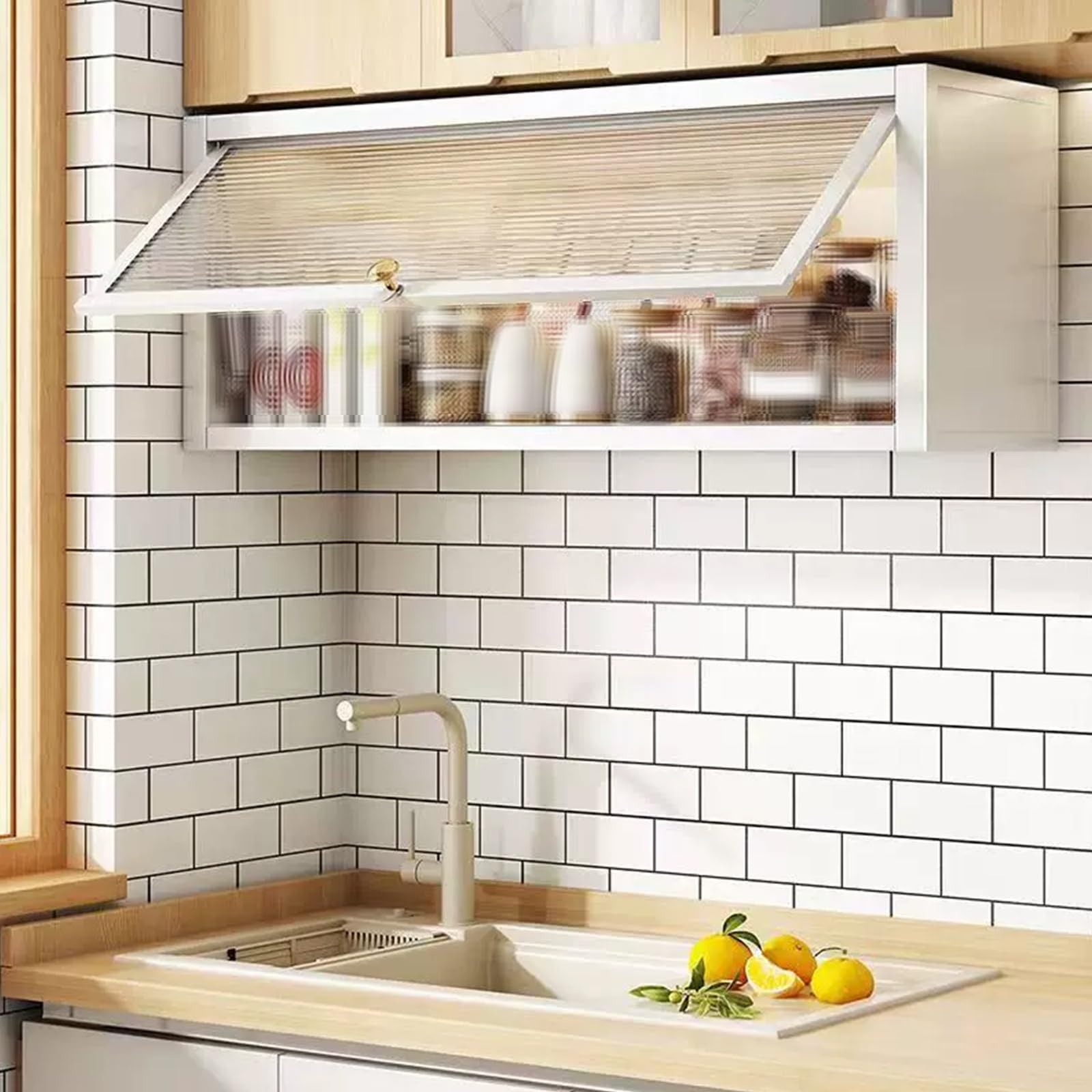 Armoire Cuisine Rangement avec Portes Hydrauliques Silencieuses Acier au Carbone Meuble Mural Salle de Bain Montage sans Perçage Bibliothèque pour Garage, Atelier, Cuisin(50 * 22 * 34.5cm)
