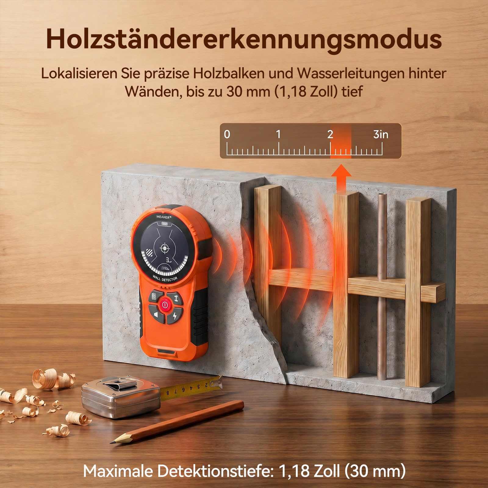 NOYAFA Leitungssuchgerät Ortungsgerät Leitungsfinder, Wiederaufladbar, HD-LCD-Display, für Metall, Holzbalken Mitte & Kante, AC-Stromleitung & Rohr
