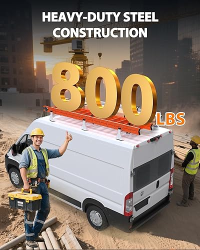 Miniatura 2 de MELIPRON Soporte de escalera de techo para camioneta de carga de acero para RAM ProMaster 2013-2023 Blanco 3 barras