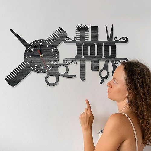 Miniatura 5 de Reloj de pared de madera personalizado con textonombre personalizado, reloj de pared para salón de diversión, peluquería y peluquería, regalo único