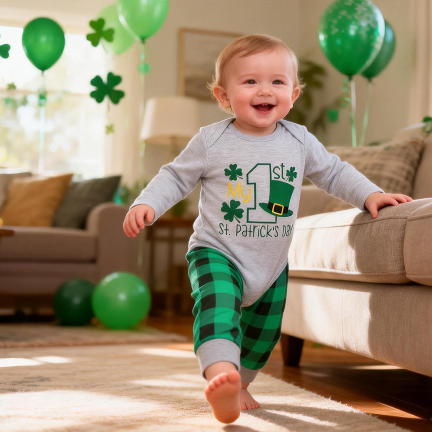 Baby Boy St. Patrick's Day Outfit,New Newborn My 1st St. Patrick's Day Long Sleeved Letter Top+pants+Hat 3Pcs Set - Image 5