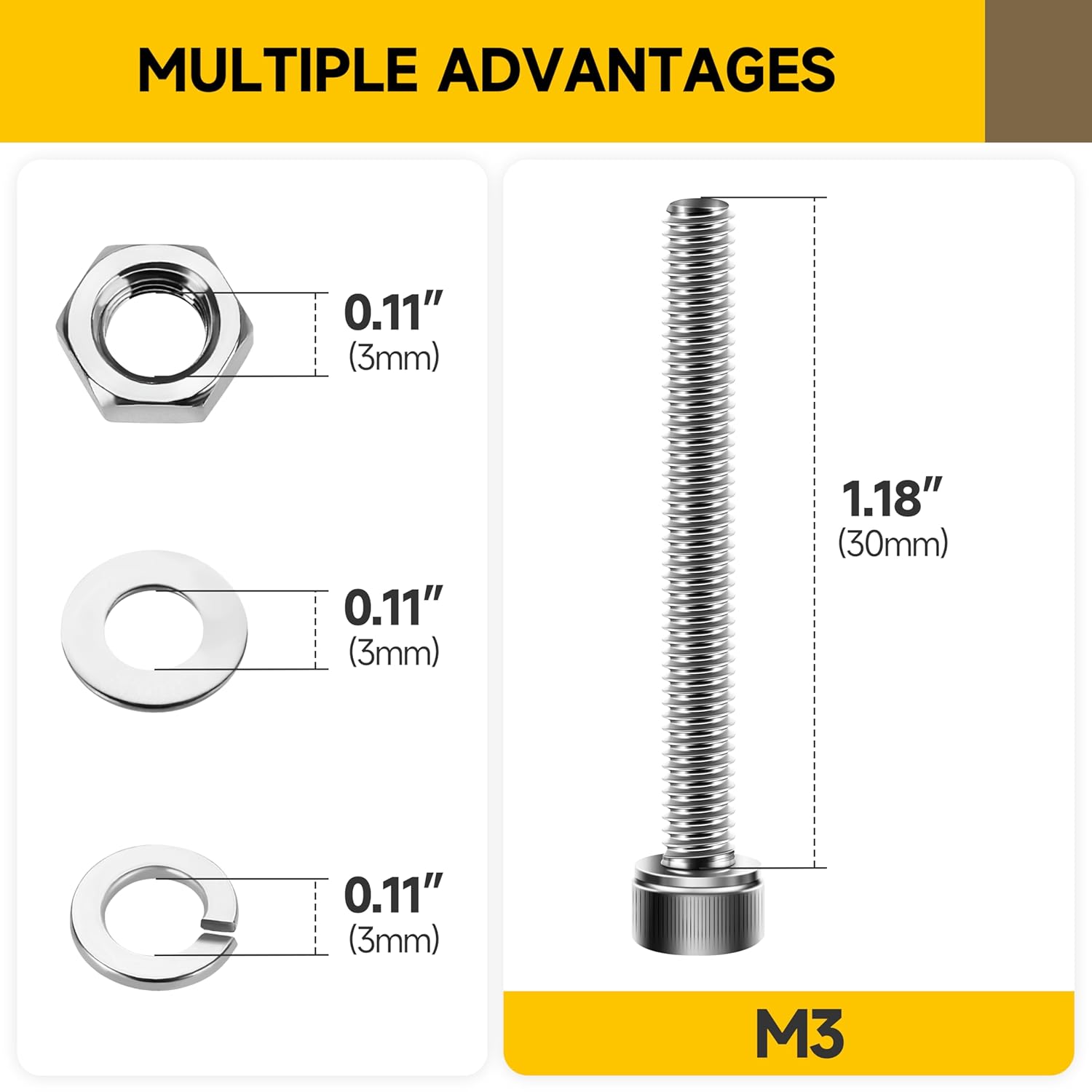 Mywish 2200pc M2-M5 Bolts and Nuts Metric Screw Assortment & (100Sets) M3 Screw Kit, Socket Head Cap Screws Bolts, 304 Stainless Steel Allen Socket Hex Drive Bolts, with Hex Wrenches