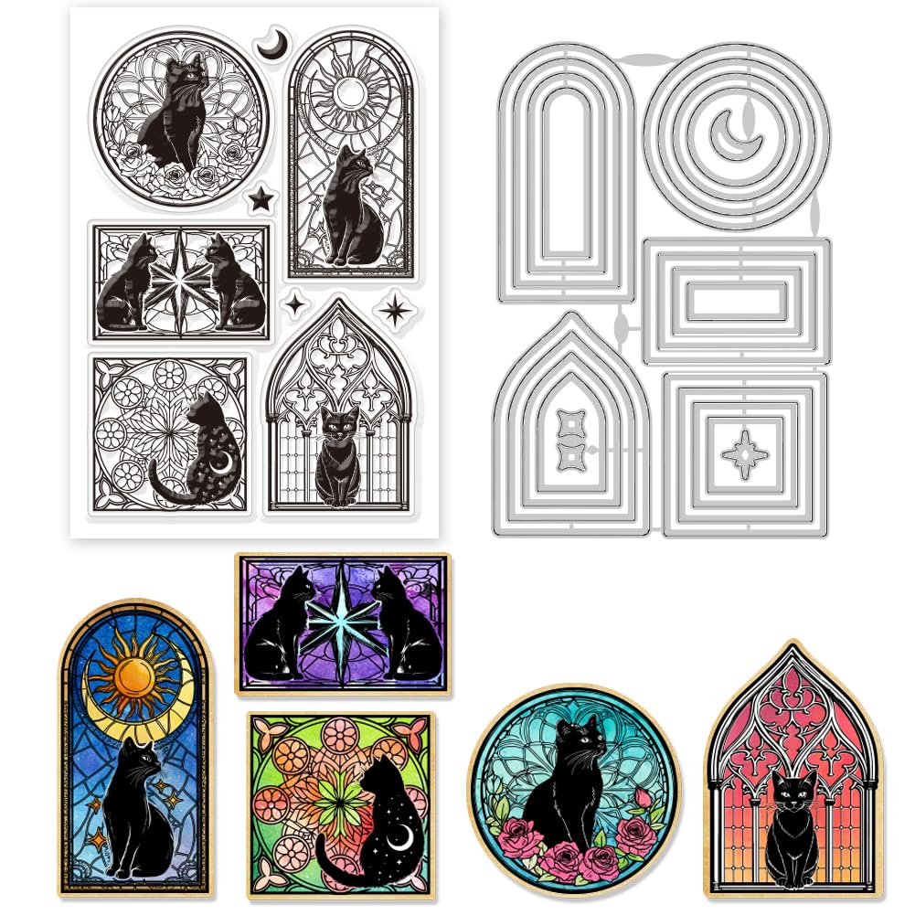 GLOBLELAND Weihnachts Katzen Stempel Set - PET Schablonen & Metall Stanzformen