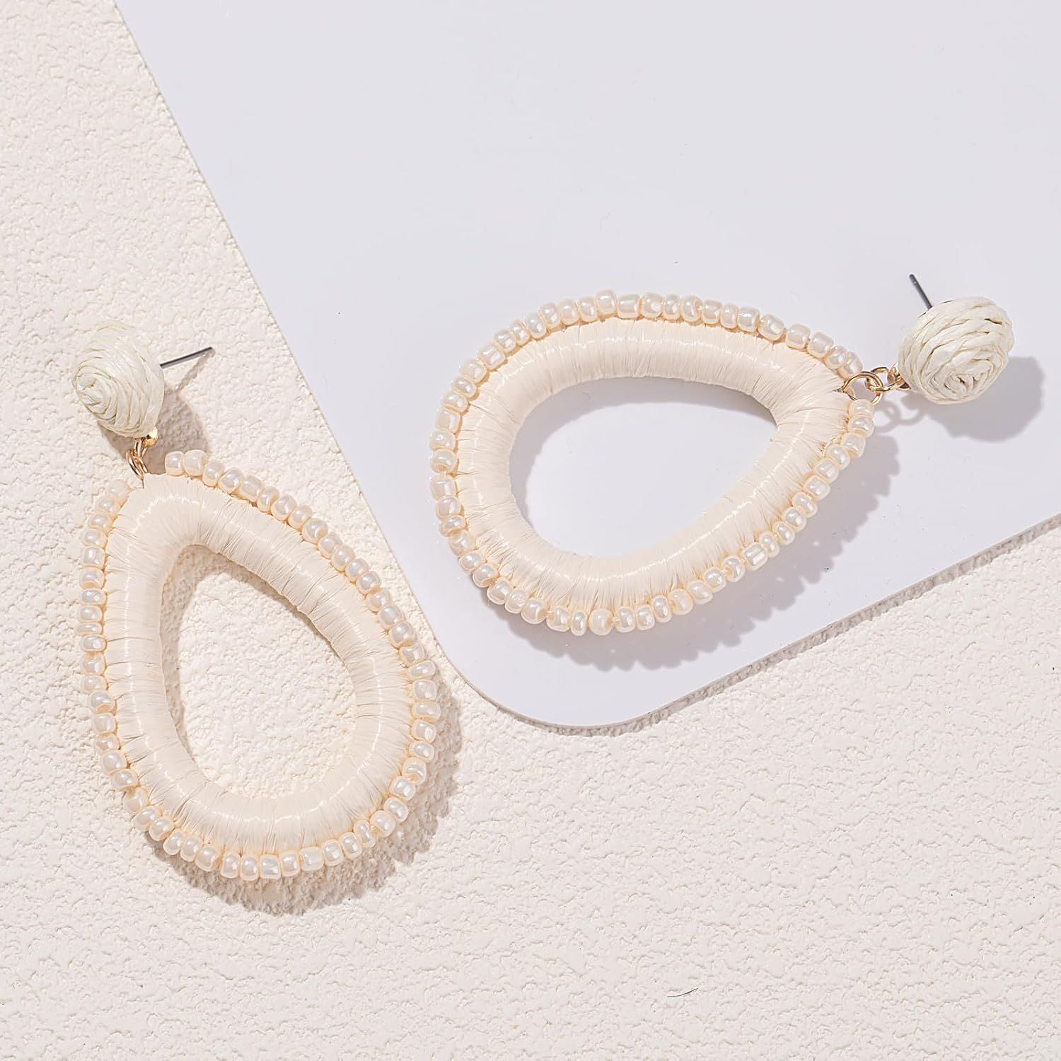 Beaded Teardrop Earrings Boho Raffia Earrings Statement Tear Drop Earrings Trendy Summer Jewelry for Women - Image 7