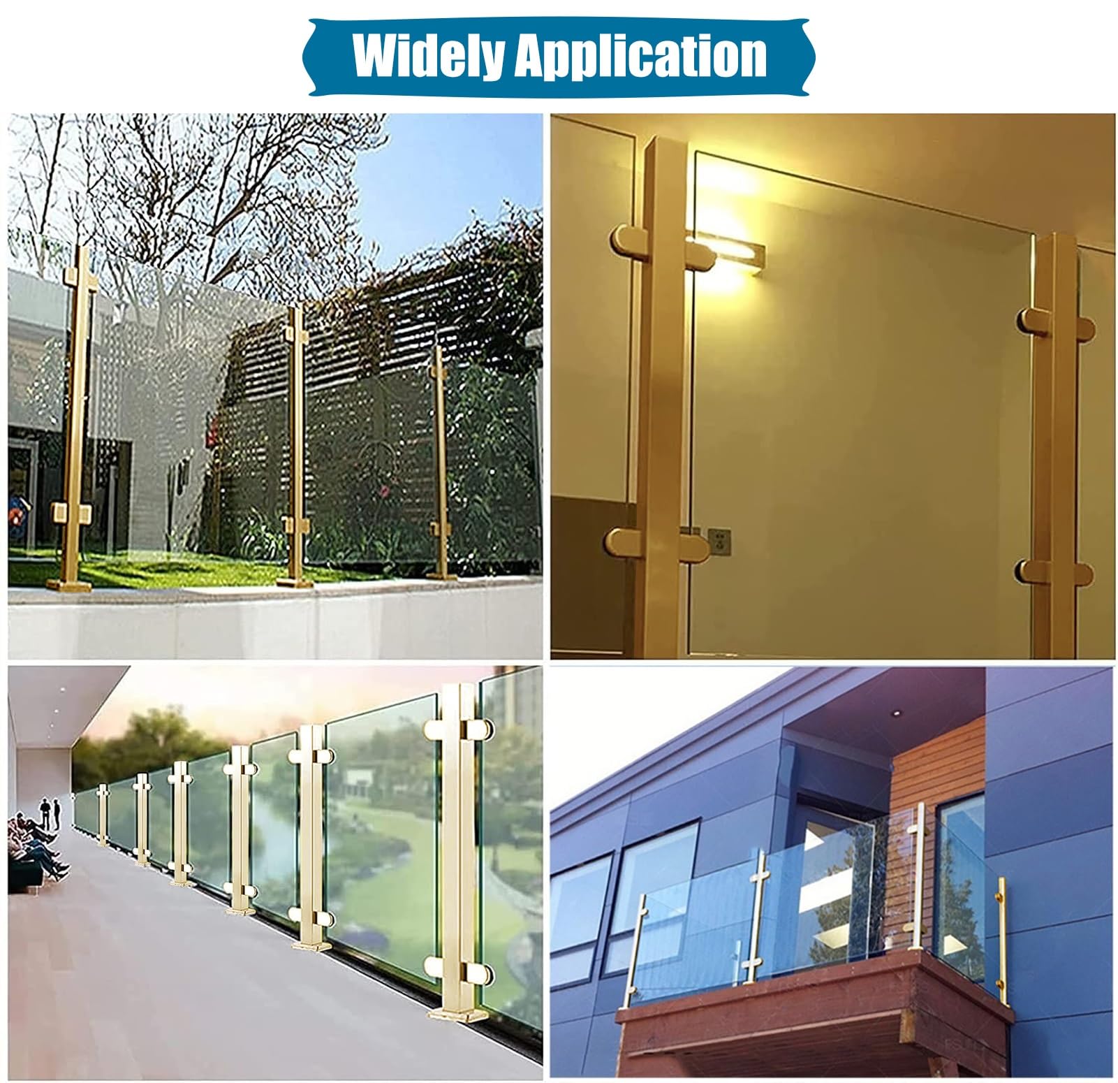 Poste de barandilla de vidrio de metal para balaustrada de interior/exterior, poste de valla resistente con abrazaderas, ideal para escaleras, terrazas, villas