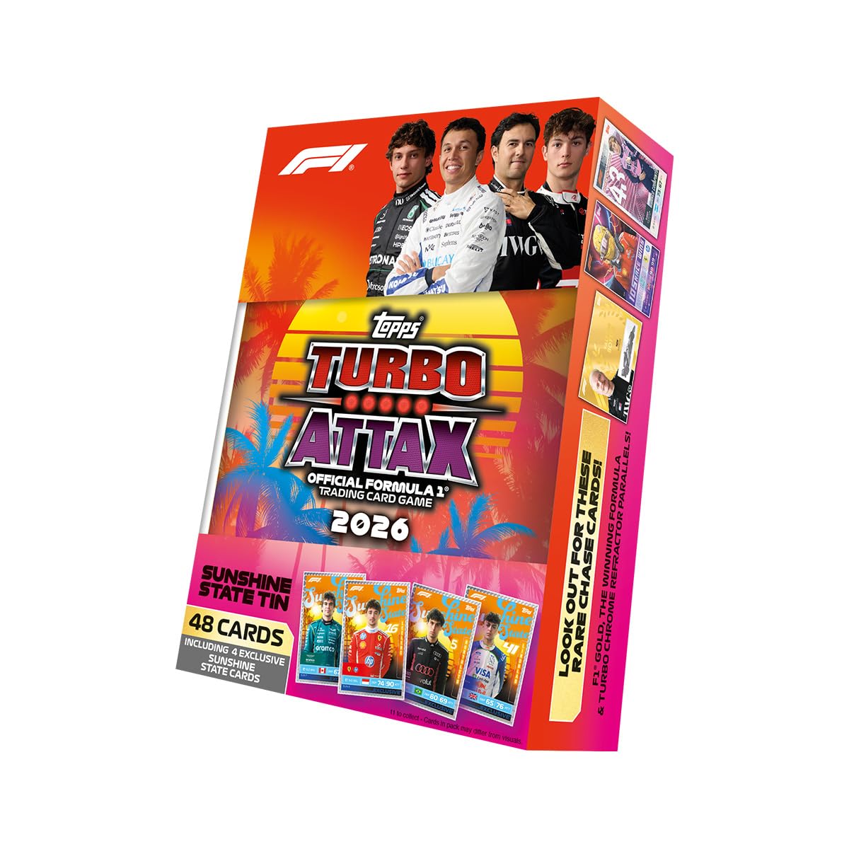 Bundle mit Turbo Attax Formel 1 2026-2 Verschiedene Mega Tins + 1 Super Tin + Exklusive Collect-it Hüllen
