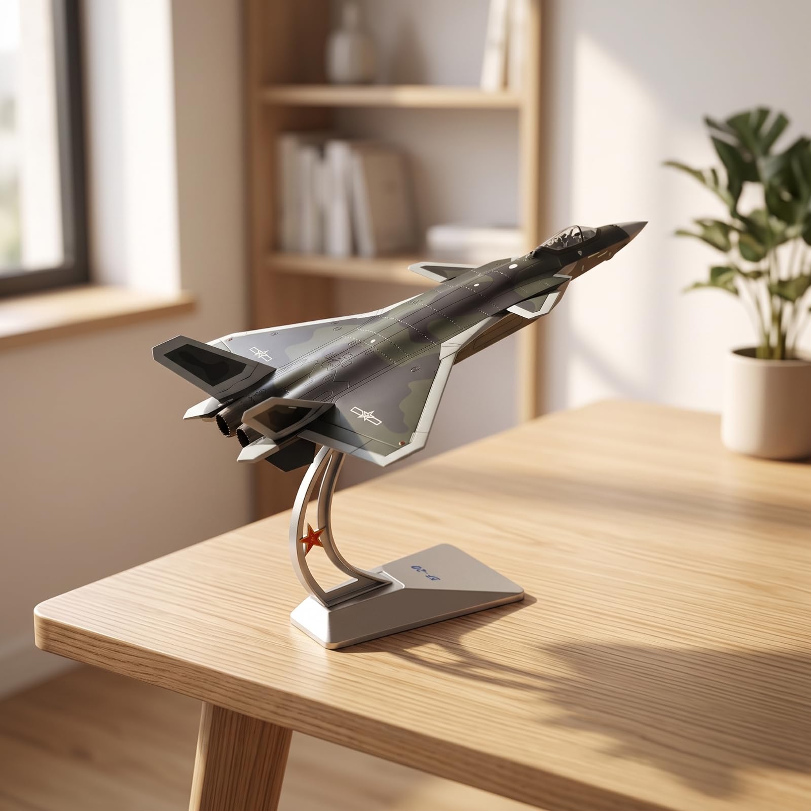 J-20 Modell 1:72 Kampfjet-Modell mit Ständer Fertig montiert Fertigmodell mit Ständer für Vitrine, Büro