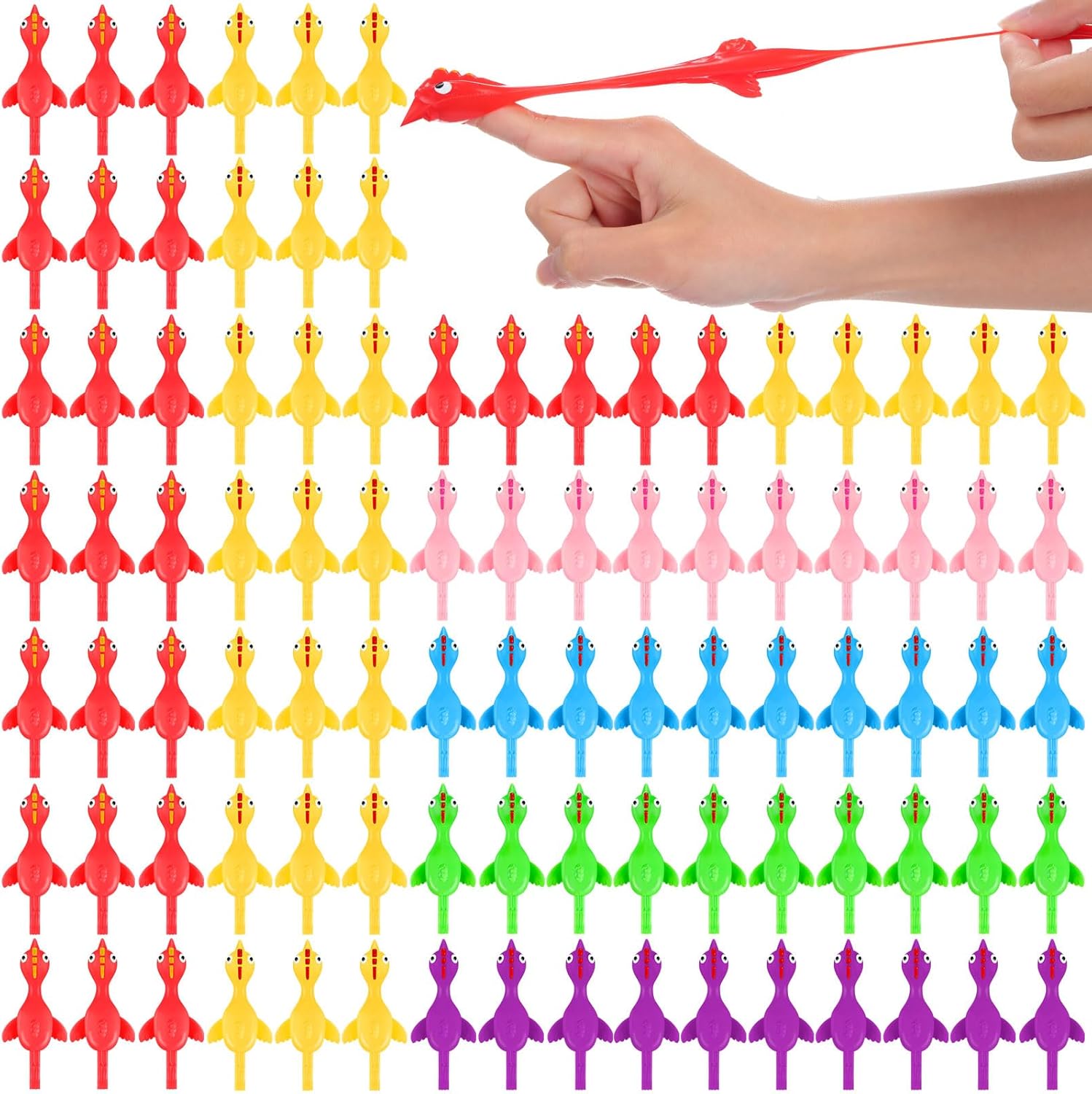 Poen 400 Pcs 3.94" Slingshot Chicken Party Favors Flying Chicken Stretchy Rubber Flick Chicks Shooting Game Activity for Birthday Gifts Goodie Bags Fillers (Multicolor)