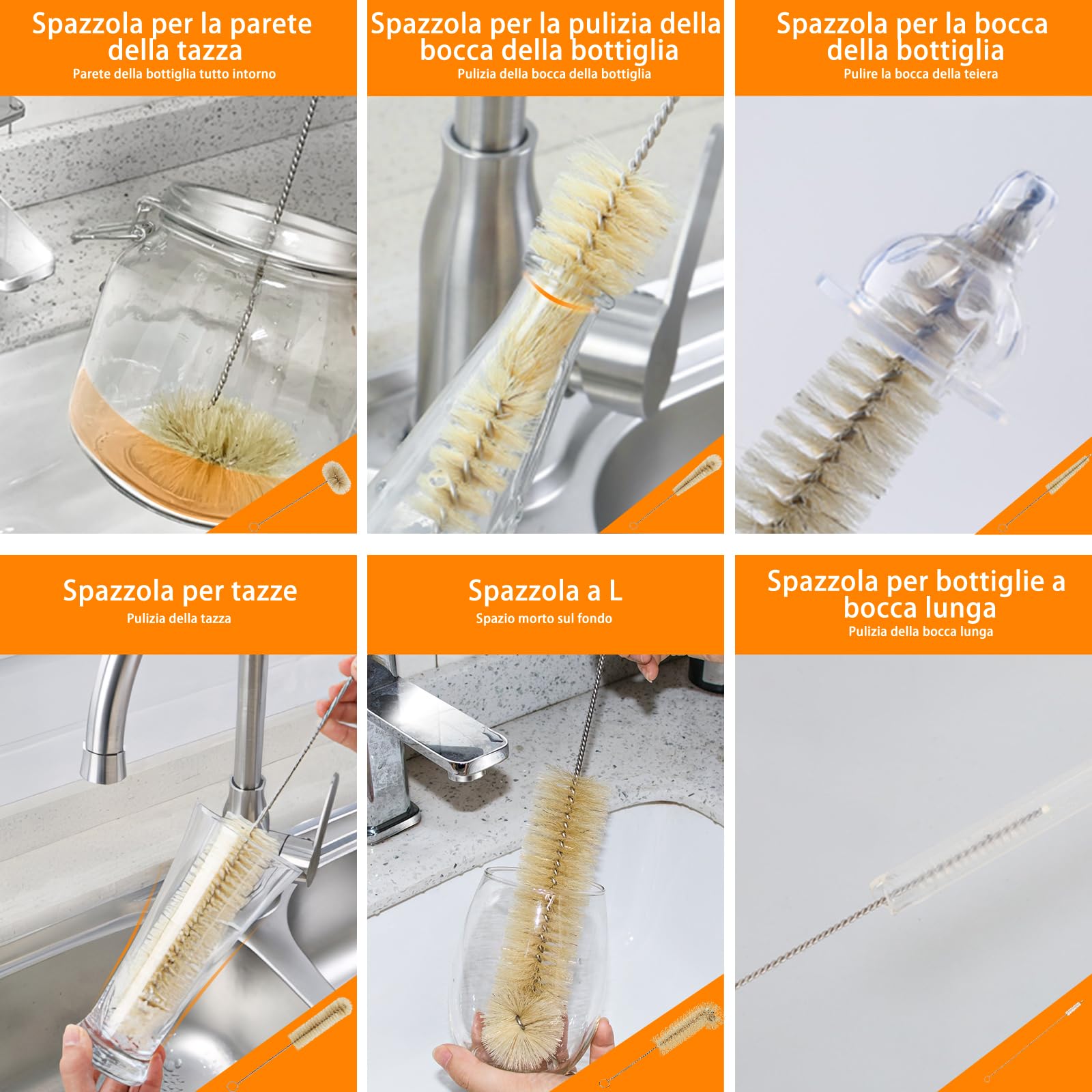 Masthome Scovolino per Bottiglie 9 Pz, Spazzola per Bottiglie con Manico Lungo, Scovolini per Pulisci Bottiglie di Vetro, Scovolino per Lava Bottiglie Borraccia Tazza Paglia Thermos