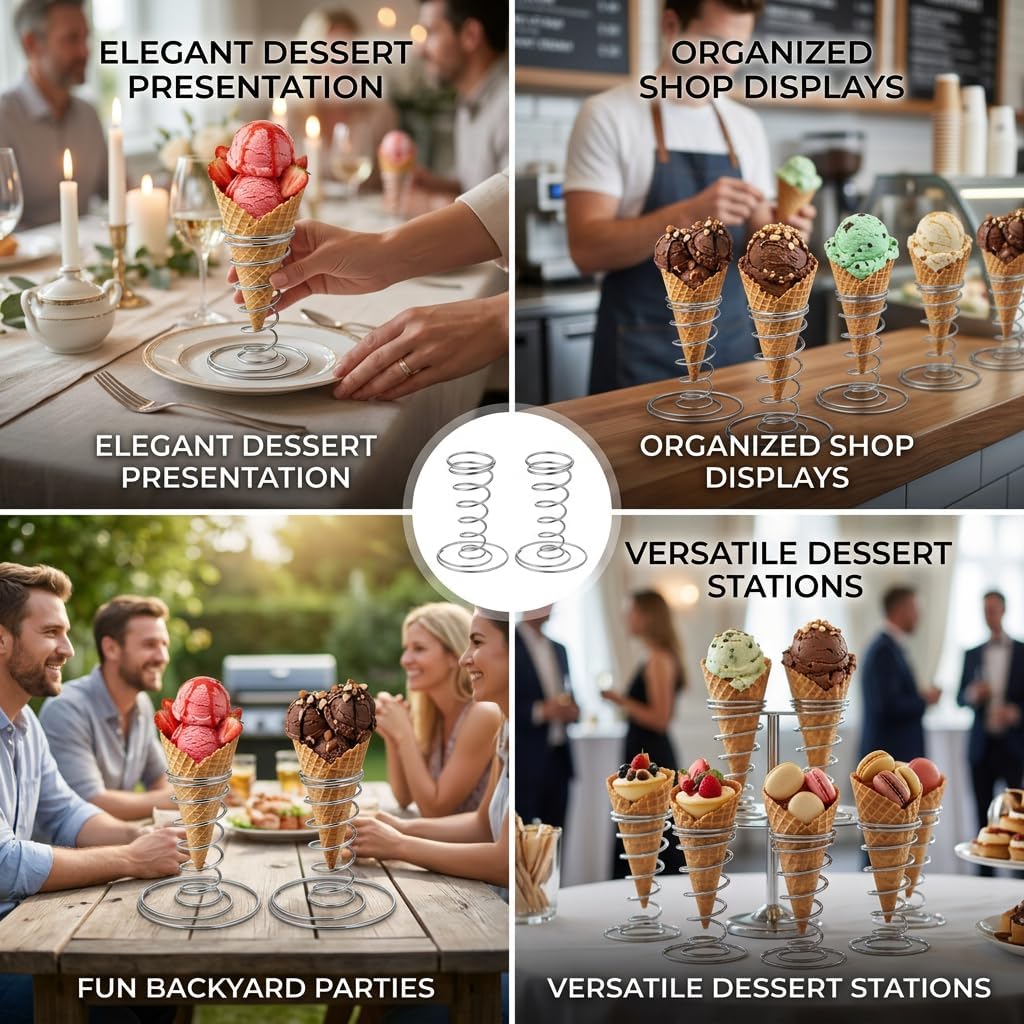 2pcs Ice Cream Cone Holder Set, Ice Cream Cone Dispenser, Dessert Display Stand for Ice Cream and Waffle Cones, Perfect for Parties, Birthday Gatherings, Weddings
