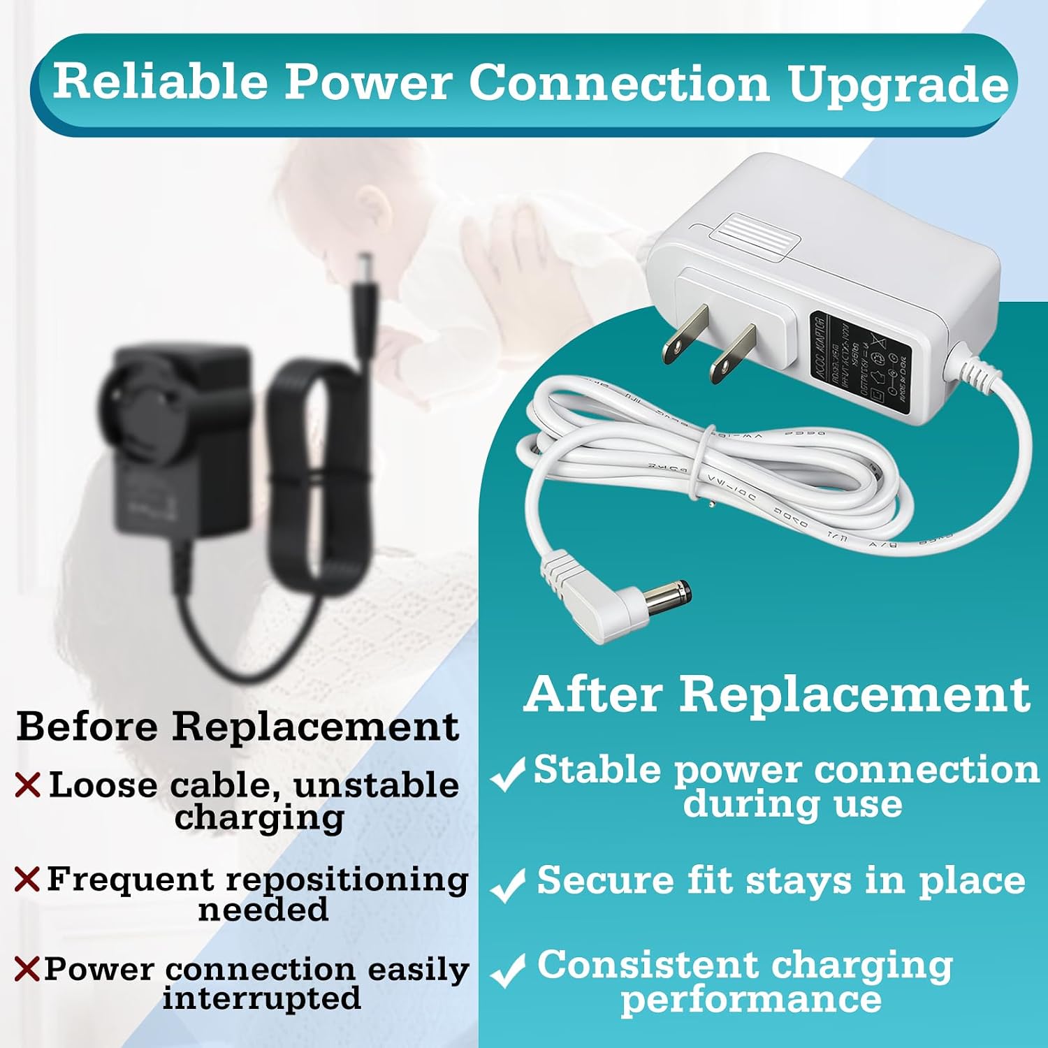 2-Pack White Baby Monitor Charger Compatible with for VTech Monitor Parent Units, Compatible with VM901, VM919HD, VM919-2HD, VM819, VM819-2 Handheld Screens, 5V DC Power Adapter Cord