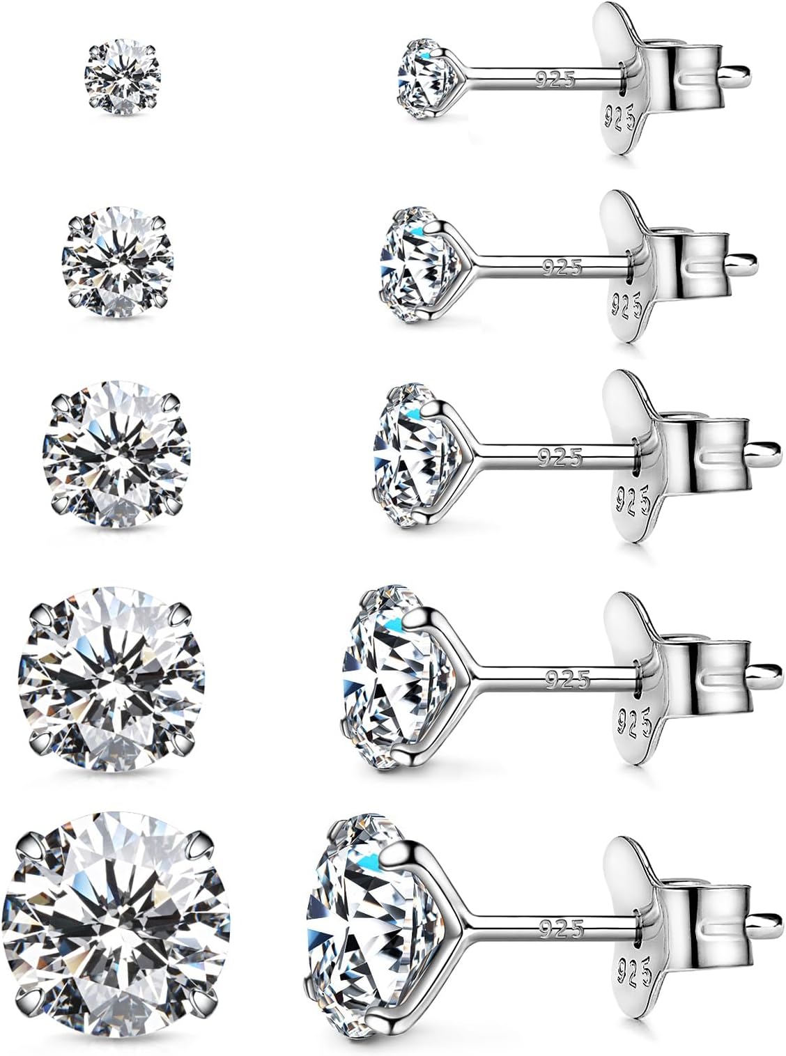 925 Sterling Silver Earrings, Cubic Zirconia Stud Earrings, Diamond Stud Earrings for Women