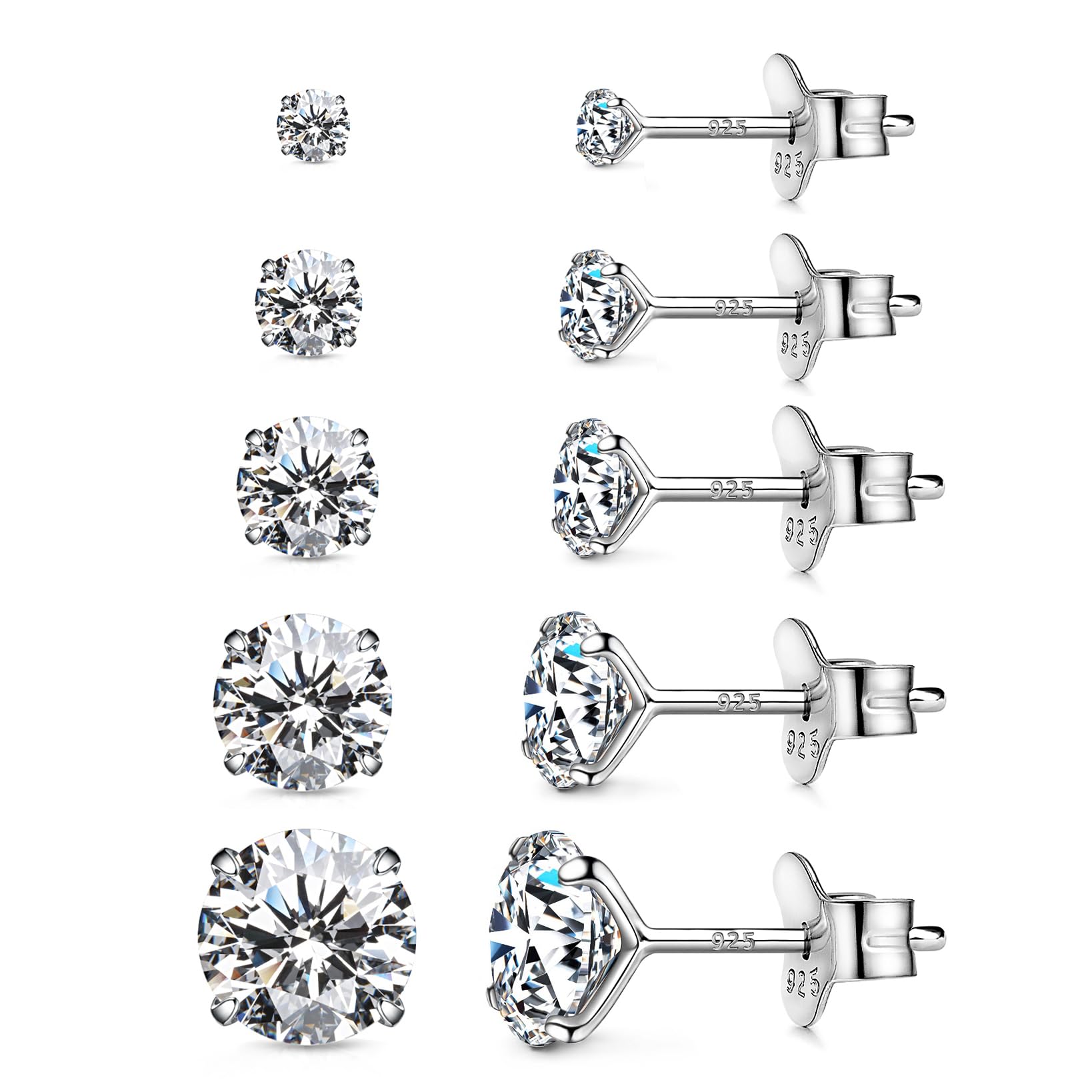 AllenCOCO925 Sterling Silver Earrings, Cubic Zirconia Stud Earrings, Diamond Stud Earrings for Women