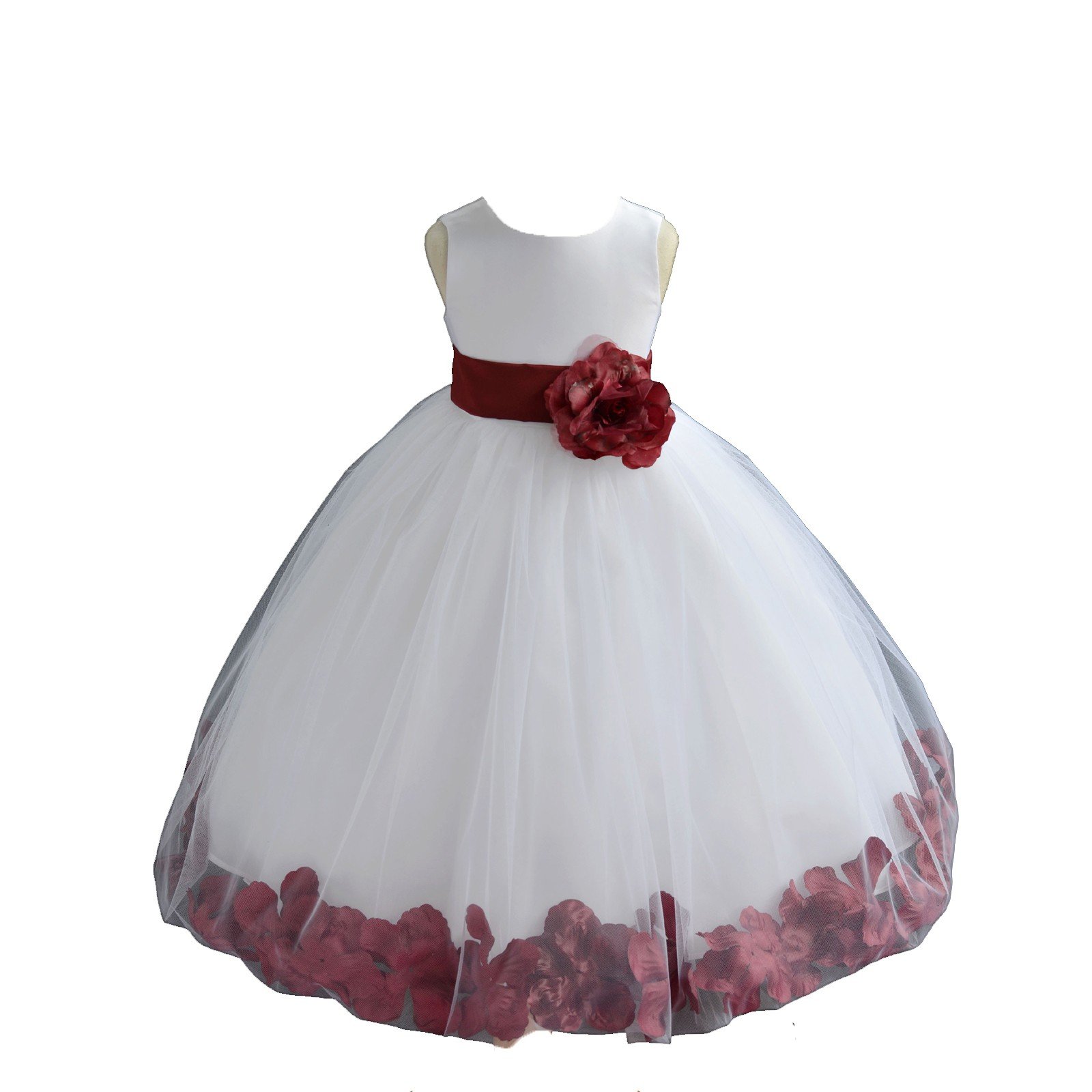 White Tulle Rose Petals Flower Girl Dress Tulle Dress Christening Dress 302T 8