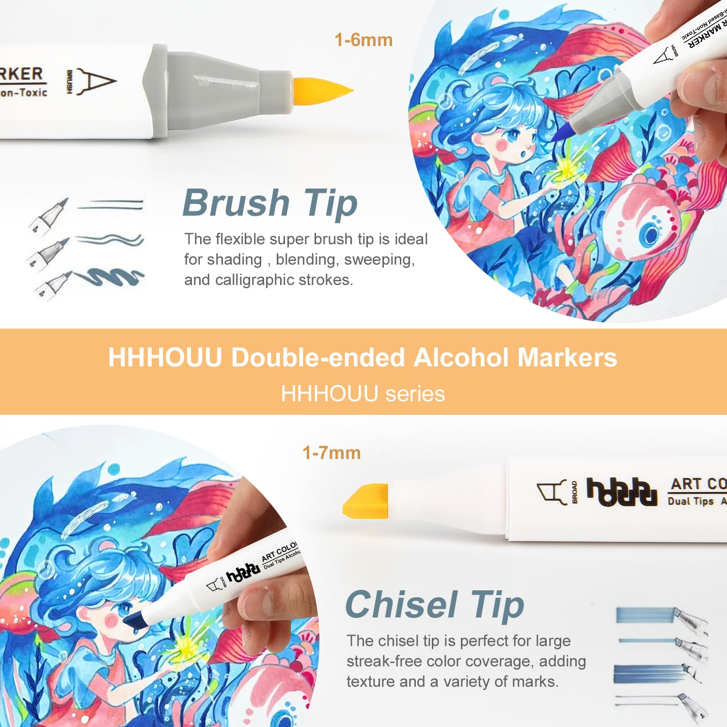 hhhouu 88 Colori Pennarelli, Pennarelli da Disegno Doppia Punta (Pennello e Punta Chisel) per Pennarelli per Artisti Adulti Colorazione e Illustrazione schizzi, calligrafia, disegno HO-MK88