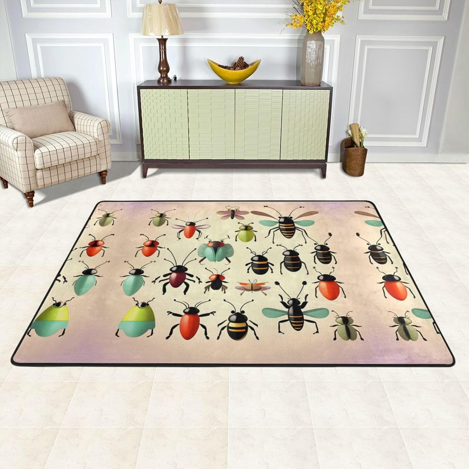 Cartoon Small Insects Prints Anti-Slip Floor mat Carpet Rug 72"x48" for Living Room Office Coffee Table Bed Balcony
