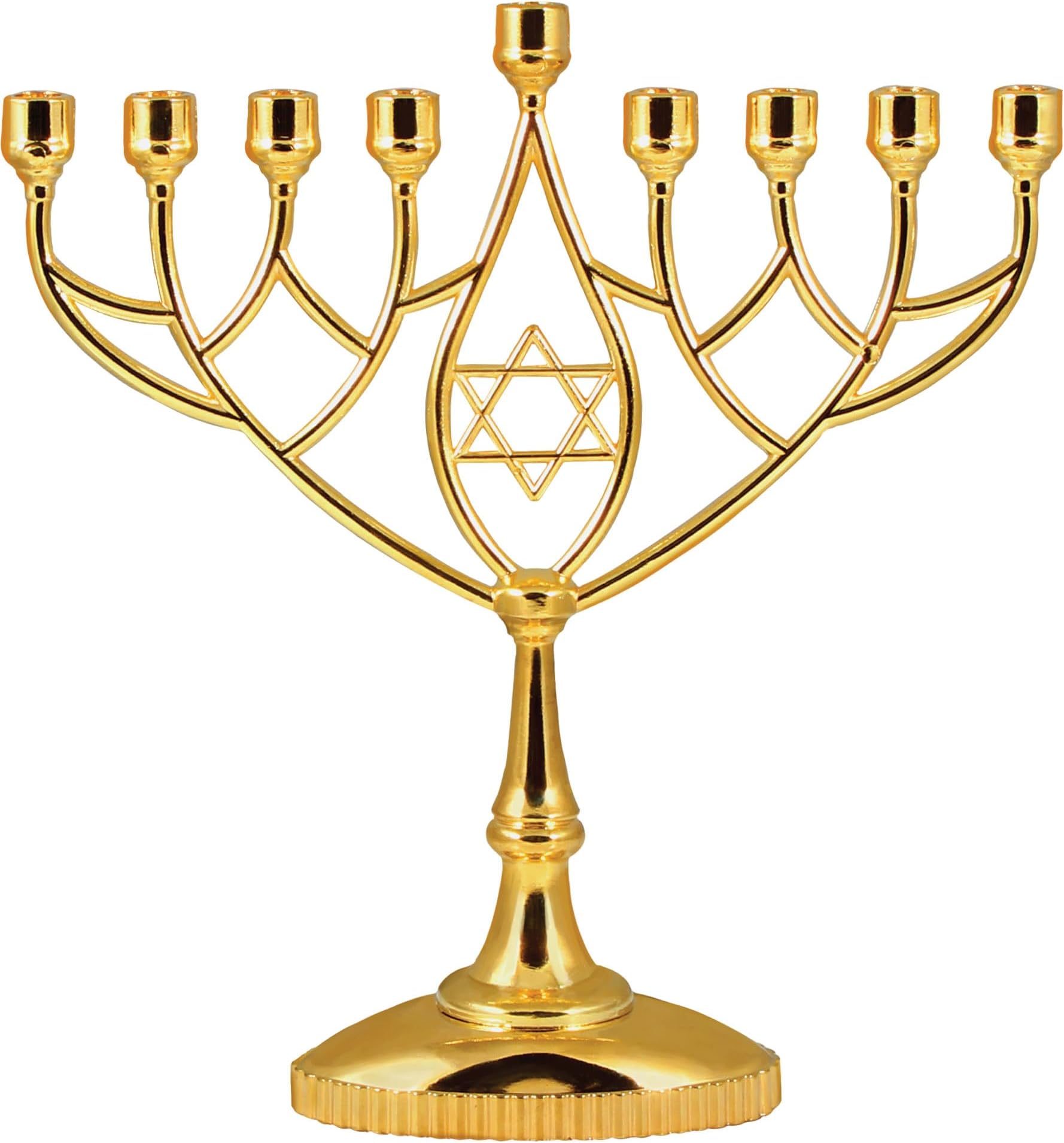 Zion Judaica Classic Gold Geometric Menorah Chanukiah 9" Silver Plated Chanukah Candle Minorah Fits Standard Hanukkah Candles Traditional Shape Chanukkah Menora - Gold