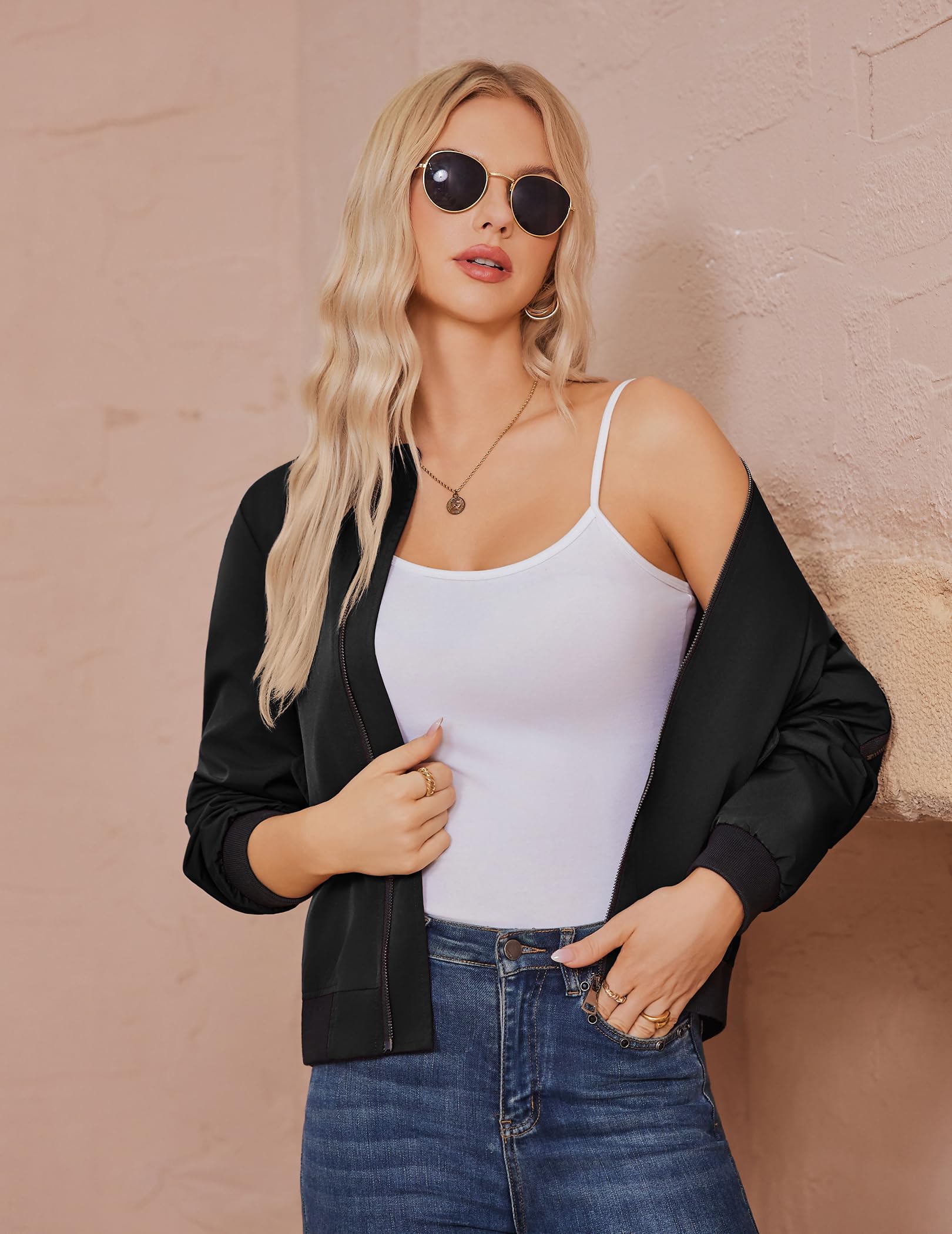 Zeagoo Chaqueta Bomber Mujer Ligera Corta Otoño Invierno Manga Larga Cremallera Cazadora Casual XS-3XL
