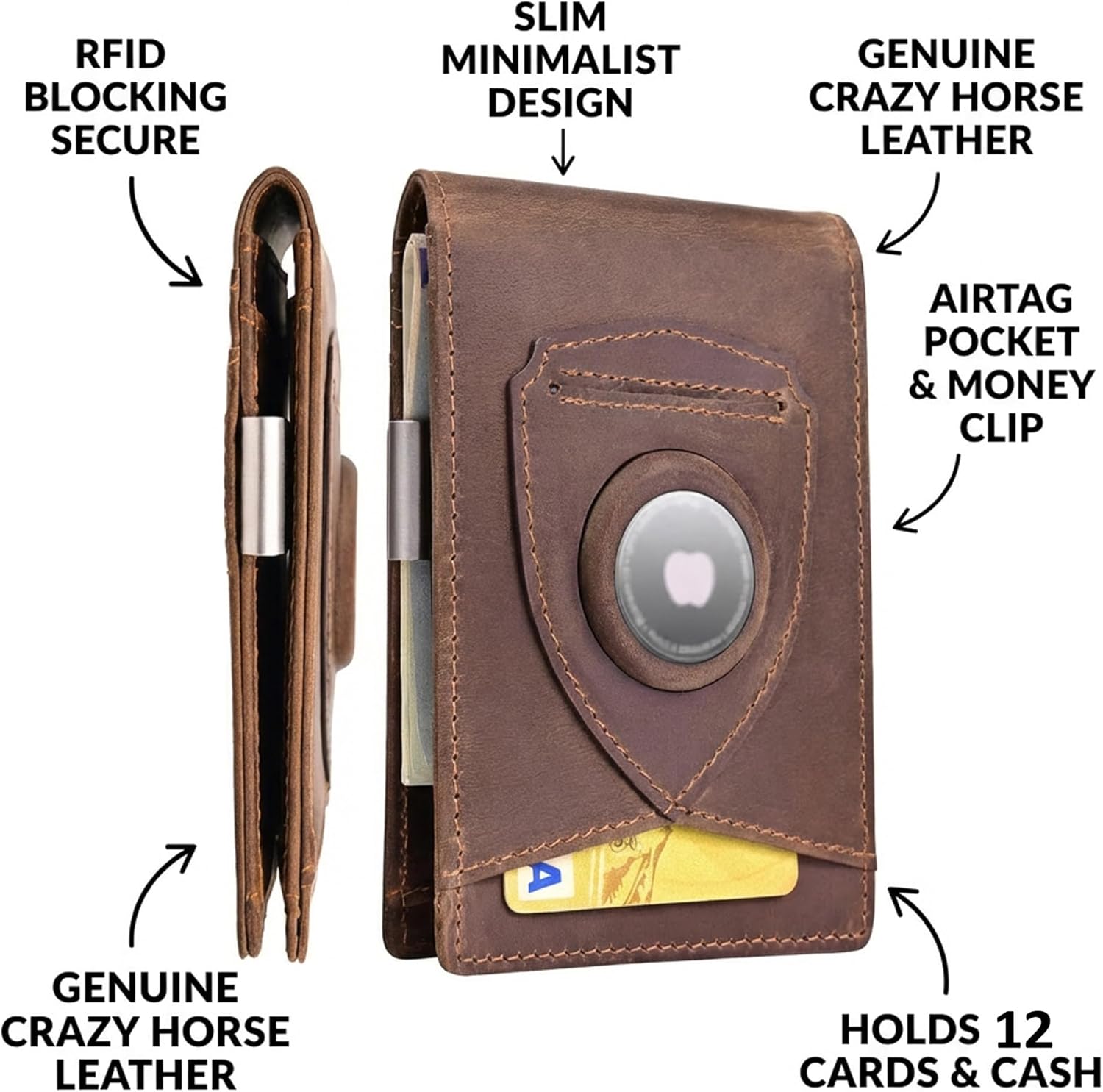 kinzd Slim Wallet with Money Clip RFID Blocking Minimalist Bifold Wallet for Men Genuine Leather Front Pocket Card Holder - Image 4