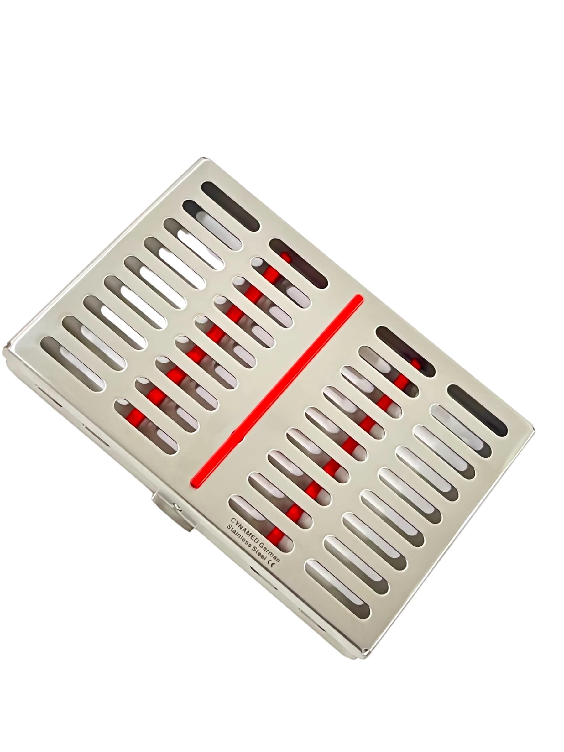 1 EA Veterinary Instruments Sterilization Cassette with Removable Silicone Inserts (Red) 7in x 5.5in x 1.25in - German Stainless CE