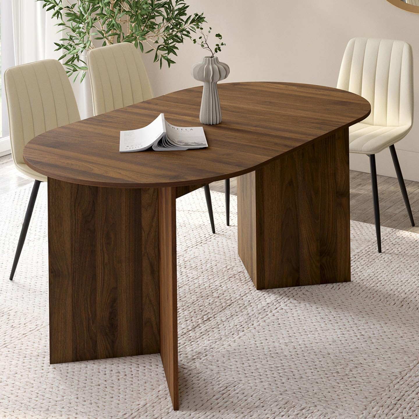 IDMarket - Table à Manger Extensible Ovale Marthe 6-10 Personnes Noyer 160-200 cm