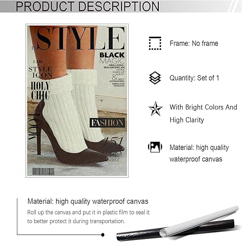 Miniatura 2 de Pósteres de revista de estilo moderno de los años 70, lienzo de tacones altos, arte de pared, con texto en inglés "I Am A Style, icono de estilo