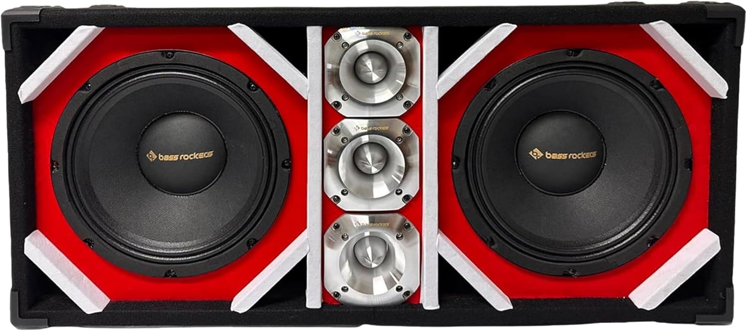 Bass Rockers 10" Brazilian Style Loaded Chuchera Box with Two x 10" Outdoor Home & Speakers & 3 x4 Tweeters 1900W - Best for Car UTV, ATV, Camper, DJ, Pro Audio Use, Party, Disco