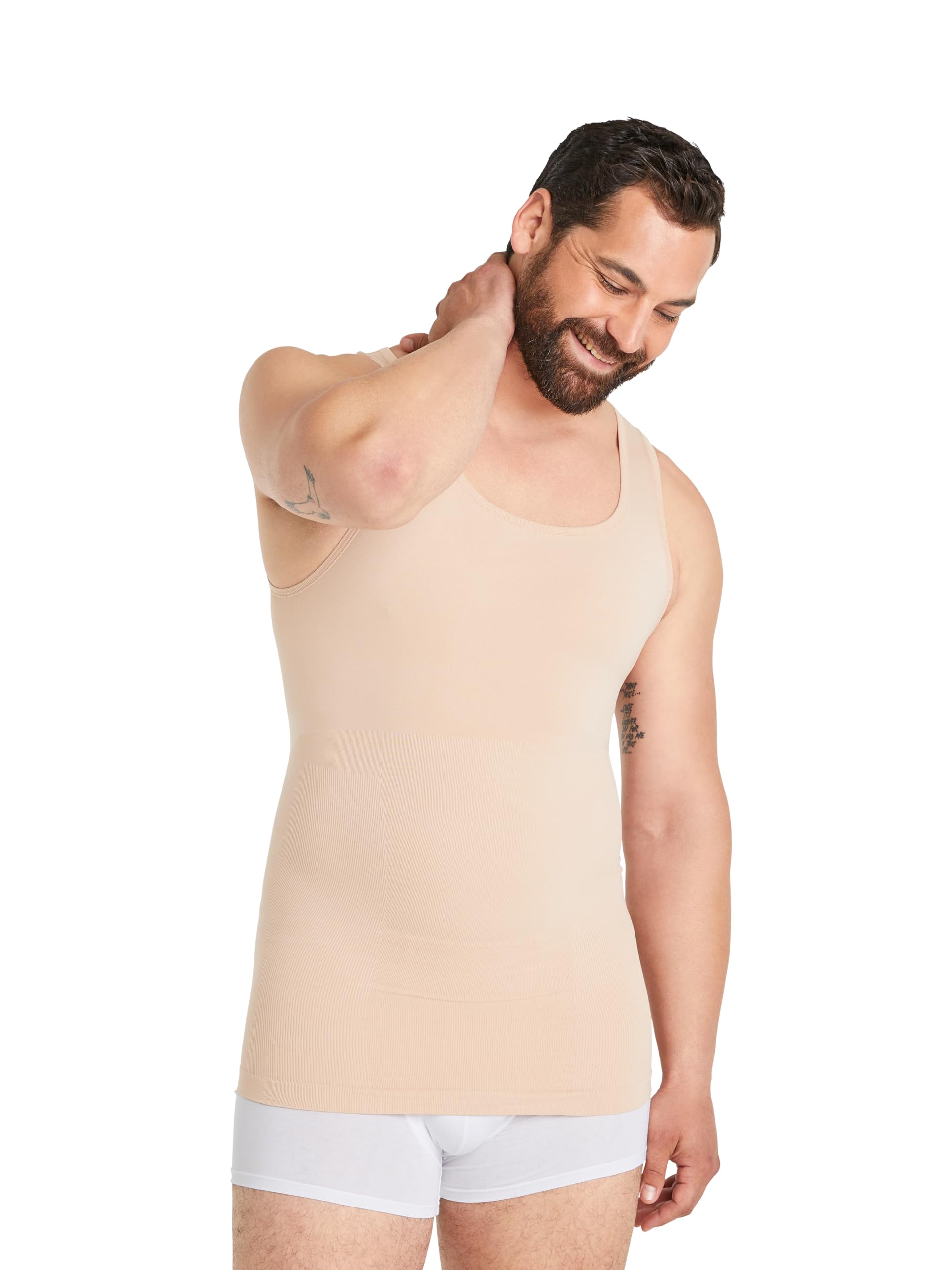 FINN Camiseta de compresión sin costuras para hombre con efecto de barriga, moldeadora de figura, sin costuras, camiseta interior moldeadora para un vientre plano