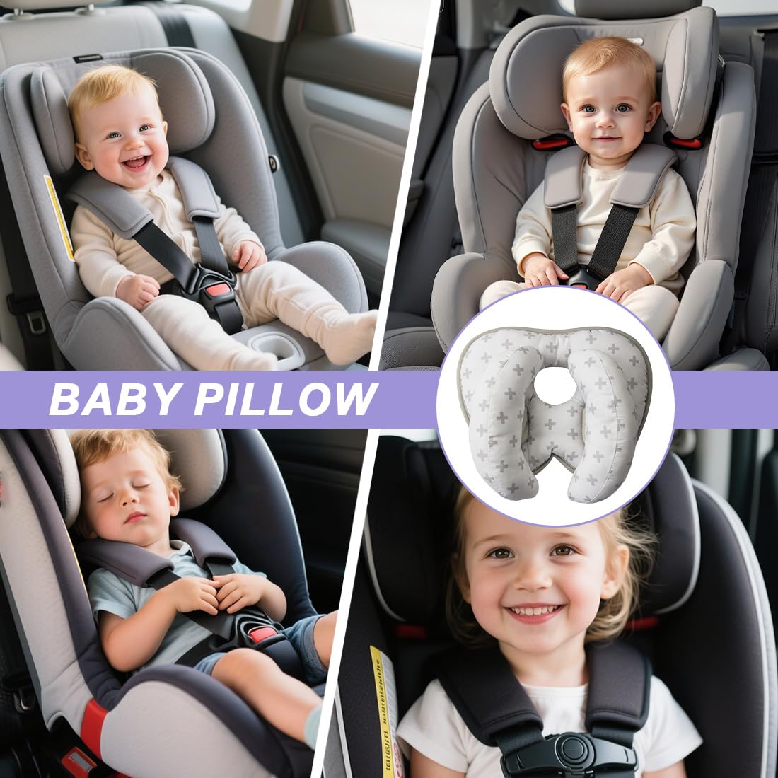 Almohada cervical para bebé, almohada para apoyar la cabeza para recién nacidos, almohada cervical 2 en 1, almohada de viaje para apoyar la cabeza en cochecitos (gris)