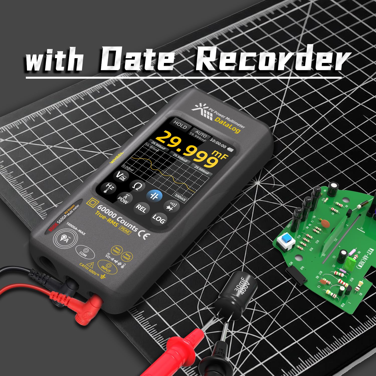 BSIDE S600A Professional Multimeter 60000 Zählungen Touchscreen, Digital und Grafisches Multimeter TRMS 1500V 10000A mit Leistungsmessung & REL Messung, Datenlogger, Flexibler Stromzange