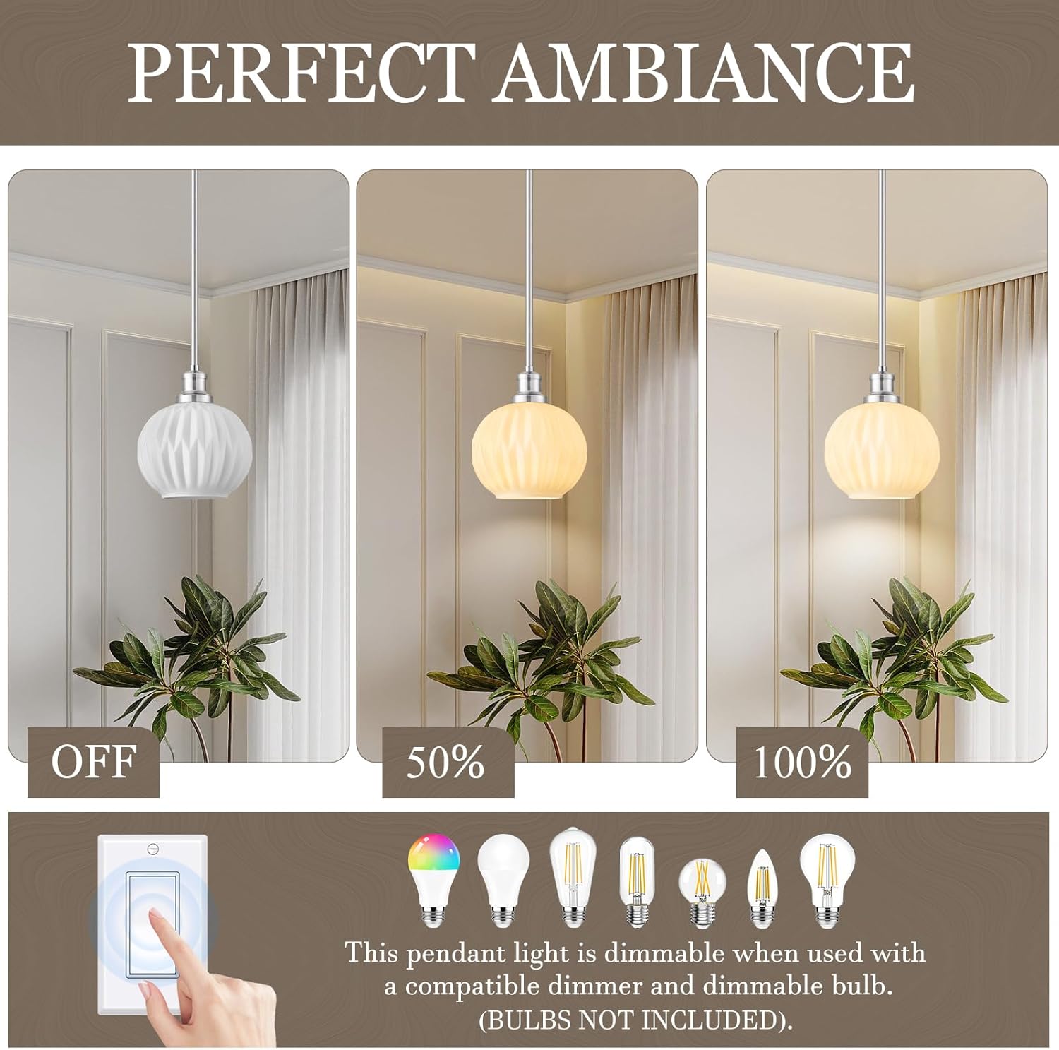 Milk Glass Pendant Lights Kitchen Island, 1-Light 7.1" Brushed Nickel Modern Pendant Light Fixtures with Rods, Globe Hanging Lighting for Kitchen Sink Bathroom Dining Room, E26 Base