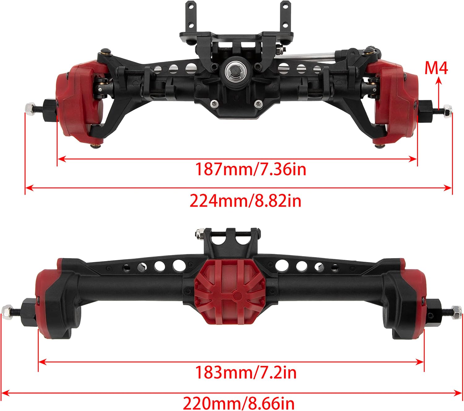 MEUS RACING SCX10 Axles Front & Rear Portal Axles for Axial SCX10 SCX10 II 1/10 RC Crawler Upgrade Pasrts, Nylon Axles with Steel Gears and Metal Bearings（Red）