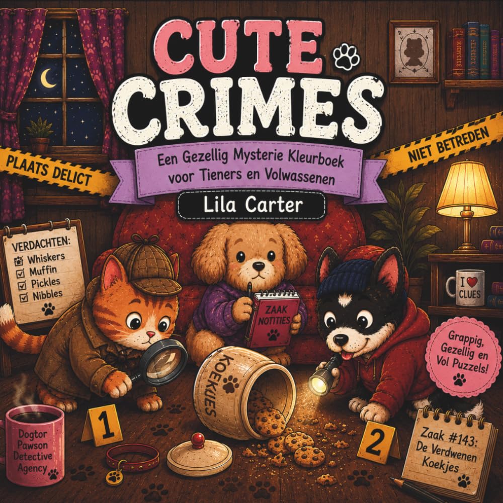 Cute Crimes: Een Gezellig Mysterie Kleurboek voor Tieners en Volwassenen