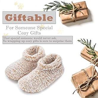 Cozylook Fuzzy Slippers for Women Indoor, Warm Bedroom Slip On Shoes, Winter Fluffy House Socks with Grippers, Cozy Christmas Gifts Unique