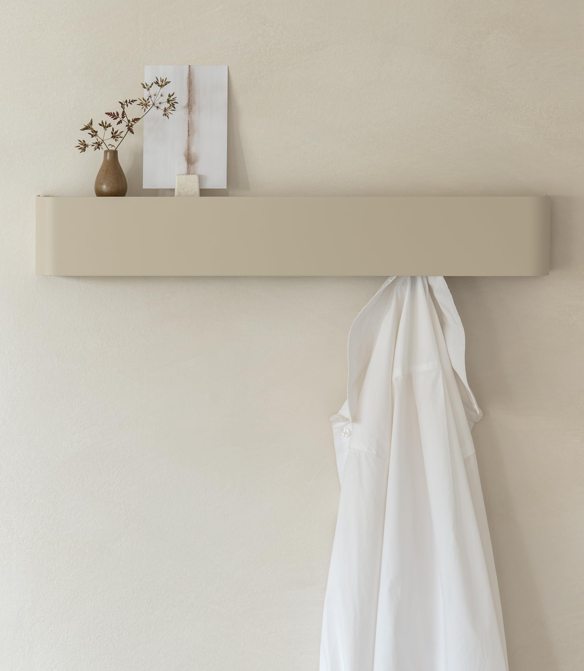 KAZAI.® Kapstok muur 'Tone' | Wandkapstok design met verborgen haken en plank | Wall coat hanger industrieel van metaal voor de hal | Clothes rack wandmontage | Wit KAZAI.® Kapstok muur 'Tone' | Wandkapstok design met verborgen haken en plank | Wall coat hanger industrieel van metaal voor de hal | Clothes rack wandmontage | Wit