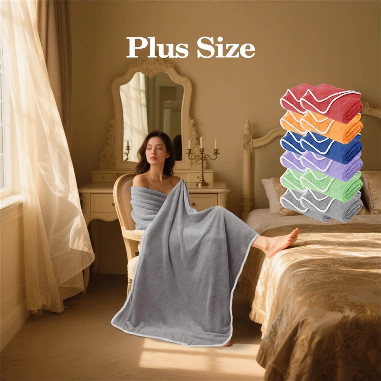 Handtuchkleid 90 x 180 cm, extra großes Badetuch aus Korallenfleece, schnell trocknend und weich