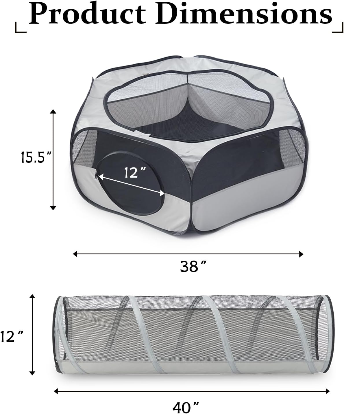 Cat Tunnel, Cat Tunnels for Indoor Cats, Hexagon-Shape Cats Cave with Cat Toys, Foldable Cat Tubes and Tunnels for Kitten, Puppy, Kitten, Rabbit(Hexagon + Tunnel)，78" L x 44.5" W x 15.5" H