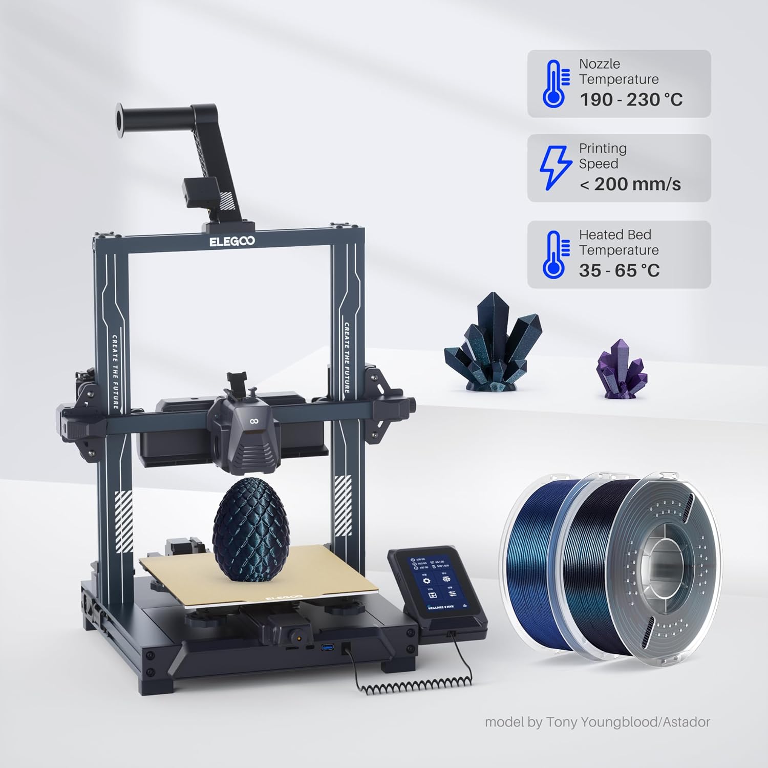 ELEGOO PLA Filament 1.75mm Galaxy Black 1KG, Shiny 3D Printer Filament Dimensional Accuracy +/- 0.02mm, 1kg Spool(2.2lbs) 3D Printing Filament for Most FDM 3D Printers - Image 5