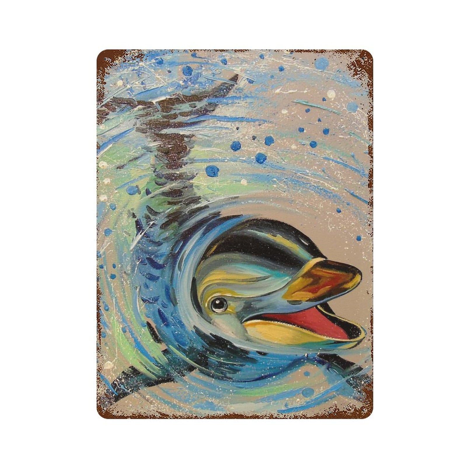 Retro Metal Sign Smiling Dolphin 15.7"x11.8", Retro Wall Decor for Living Room, Hallway And Home Decor