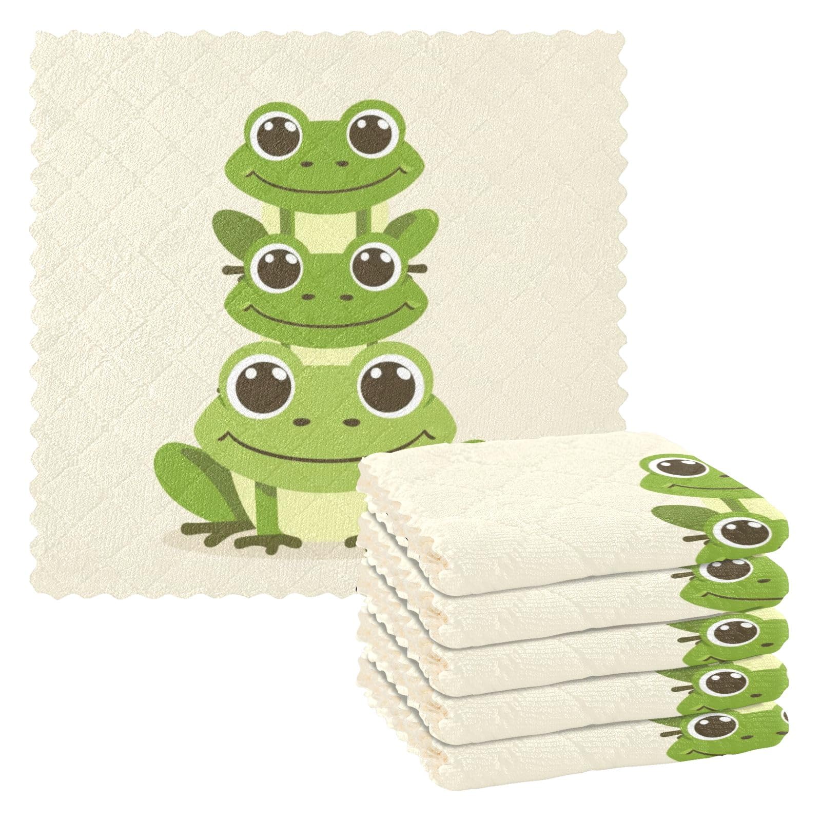 senya Overlay Frog Print Dish Cloths 6 Pack Dish Towels Reusable Cleaning Cloths Kitchen Hand Towels