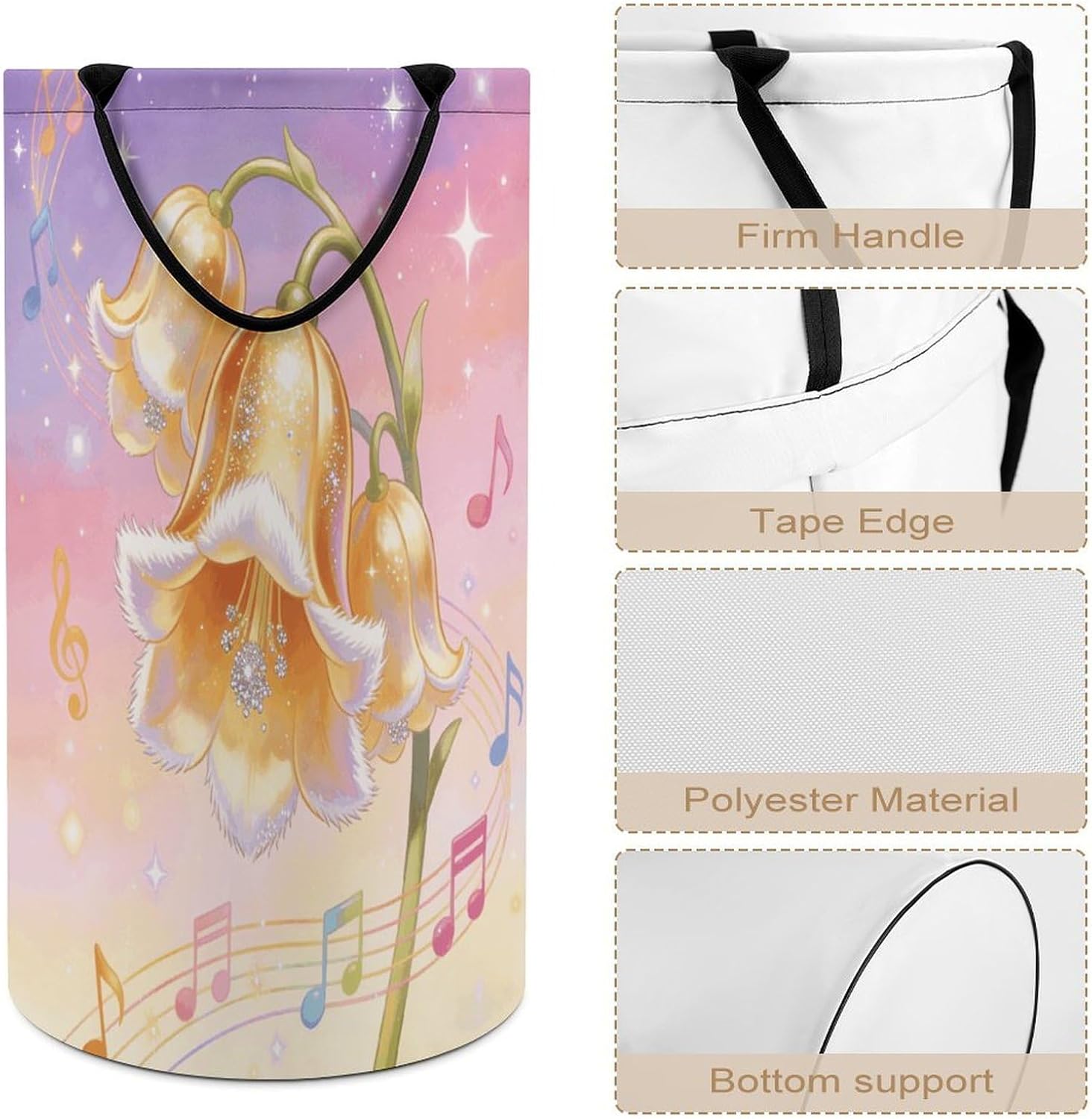 Jingle Bloom Laundry Hamper Portable Lightweight Clothes Hampers Fashion Dirty Laundry Storage Basket Large Capacity Foldable Clothes Baskets for Bathroom Bedroom