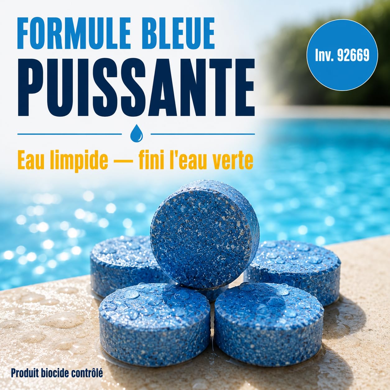 GiDeli Mini Galets de Chlore Piscine Multifonction 10kg - Tablettes Longue Durée 4-en-1 - Anti-Algues, Stabilisé UV, Floculation - Petites Piscines Hors-Sol, Tubulaires et Gonflables