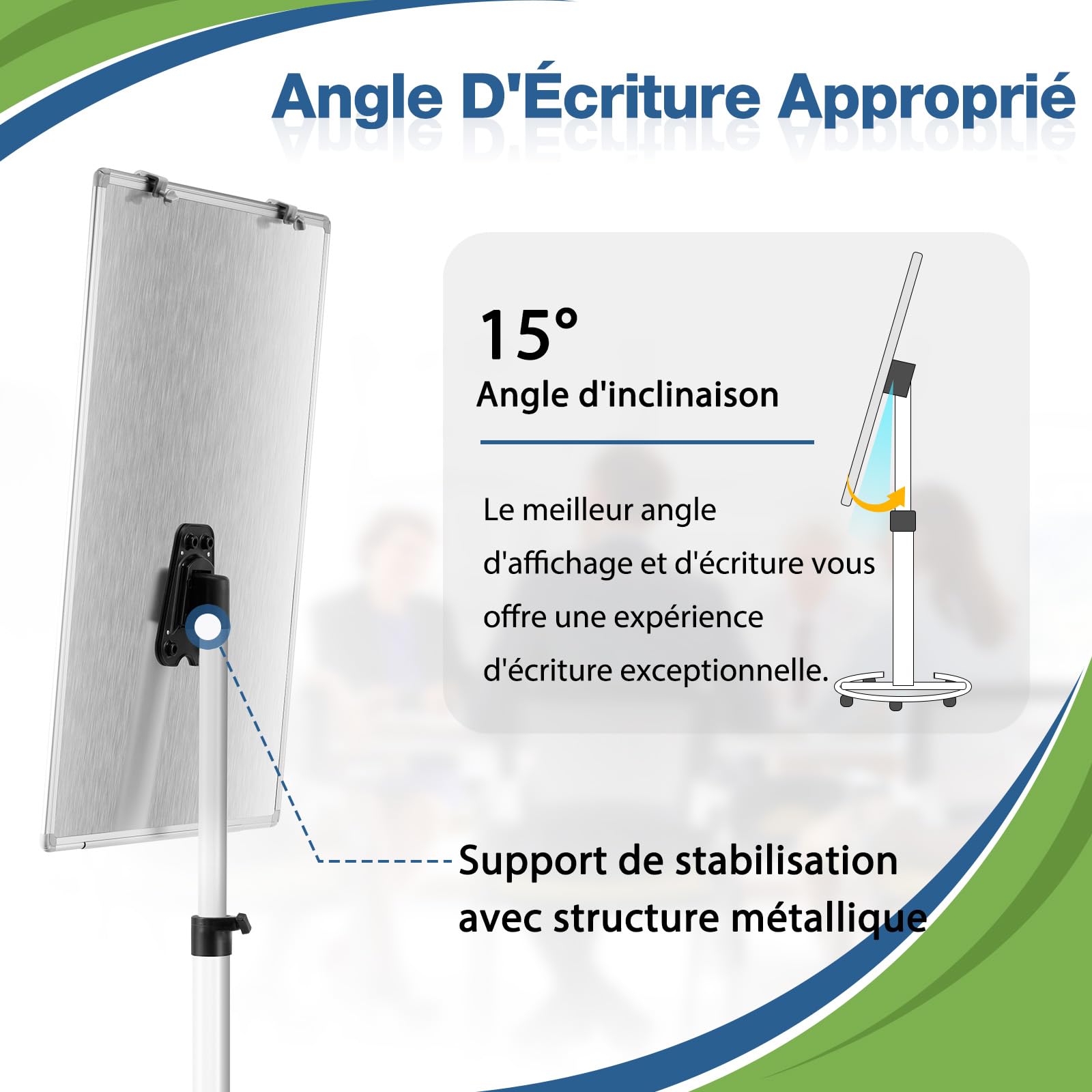 Tableau blanc mobile, magnétique, 60 x 90 cm, avec support, réglable en hauteur, pour bureau, cours