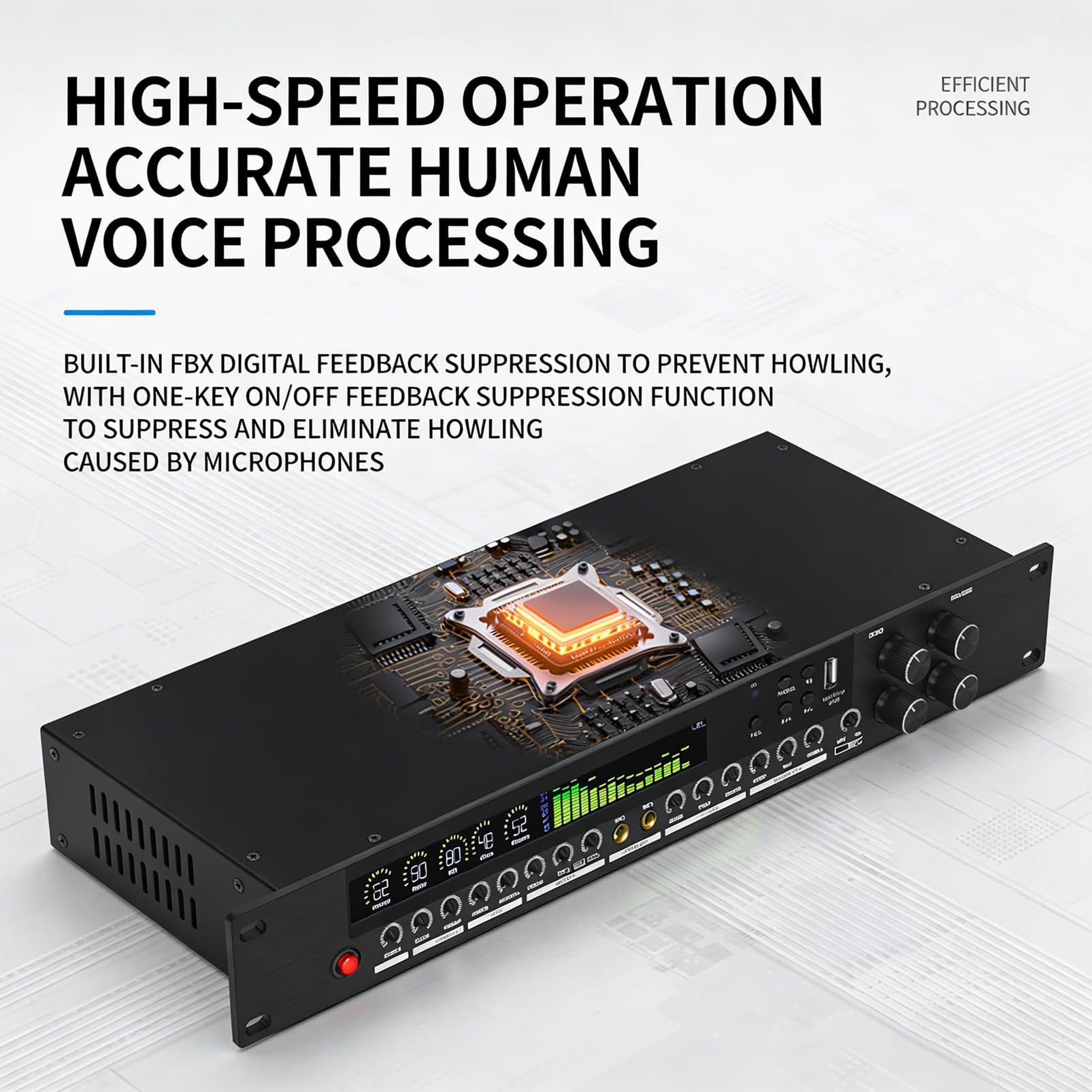 Procesador de audio digital con pantalla LCD, antiaullidos y efectos ajustables de espectro dinámico para uso doméstico, escenario e iglesia